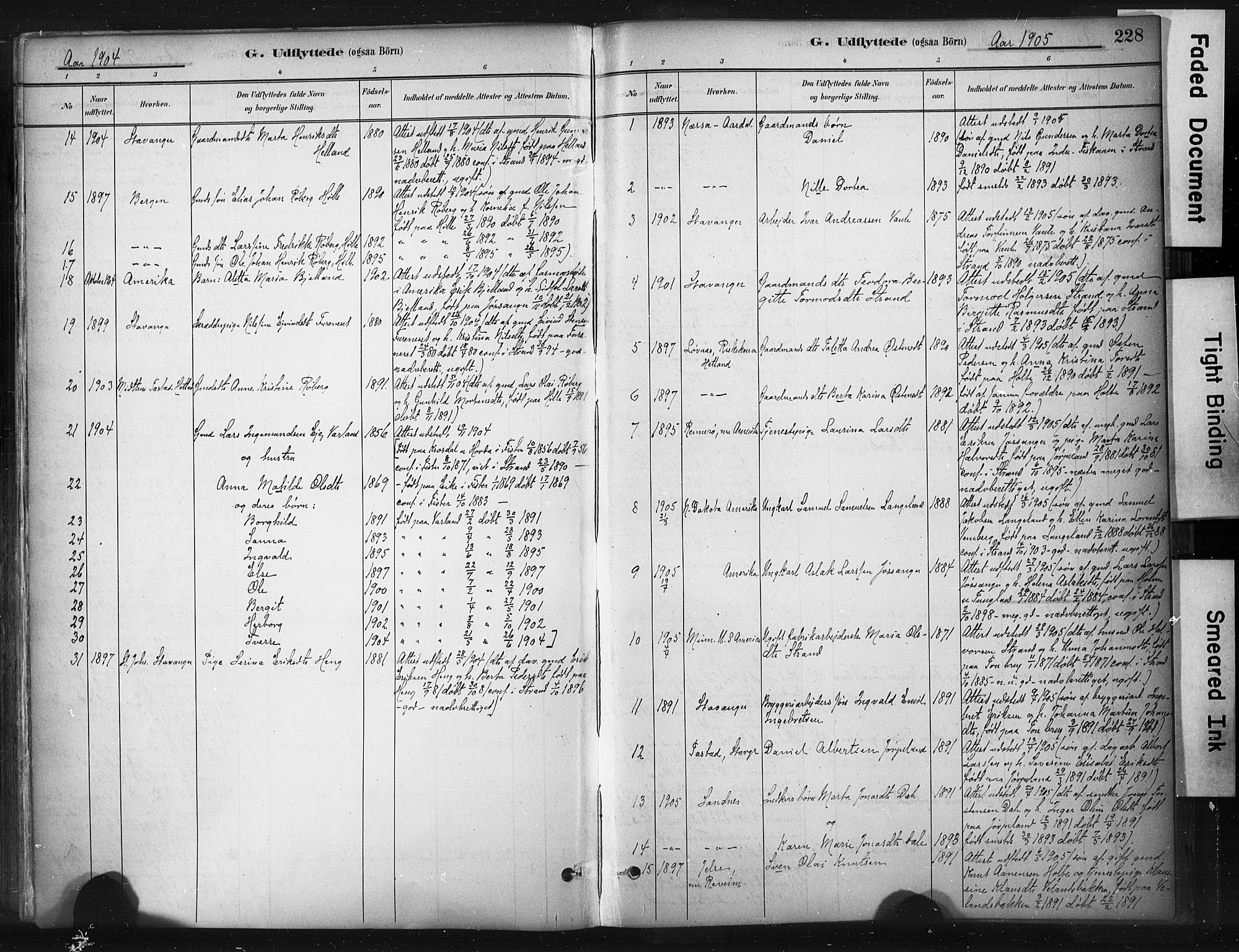 Strand sokneprestkontor, SAST/A-101828/H/Ha/Haa/L0010: Parish register (official) no. A 10, 1882-1929, p. 228