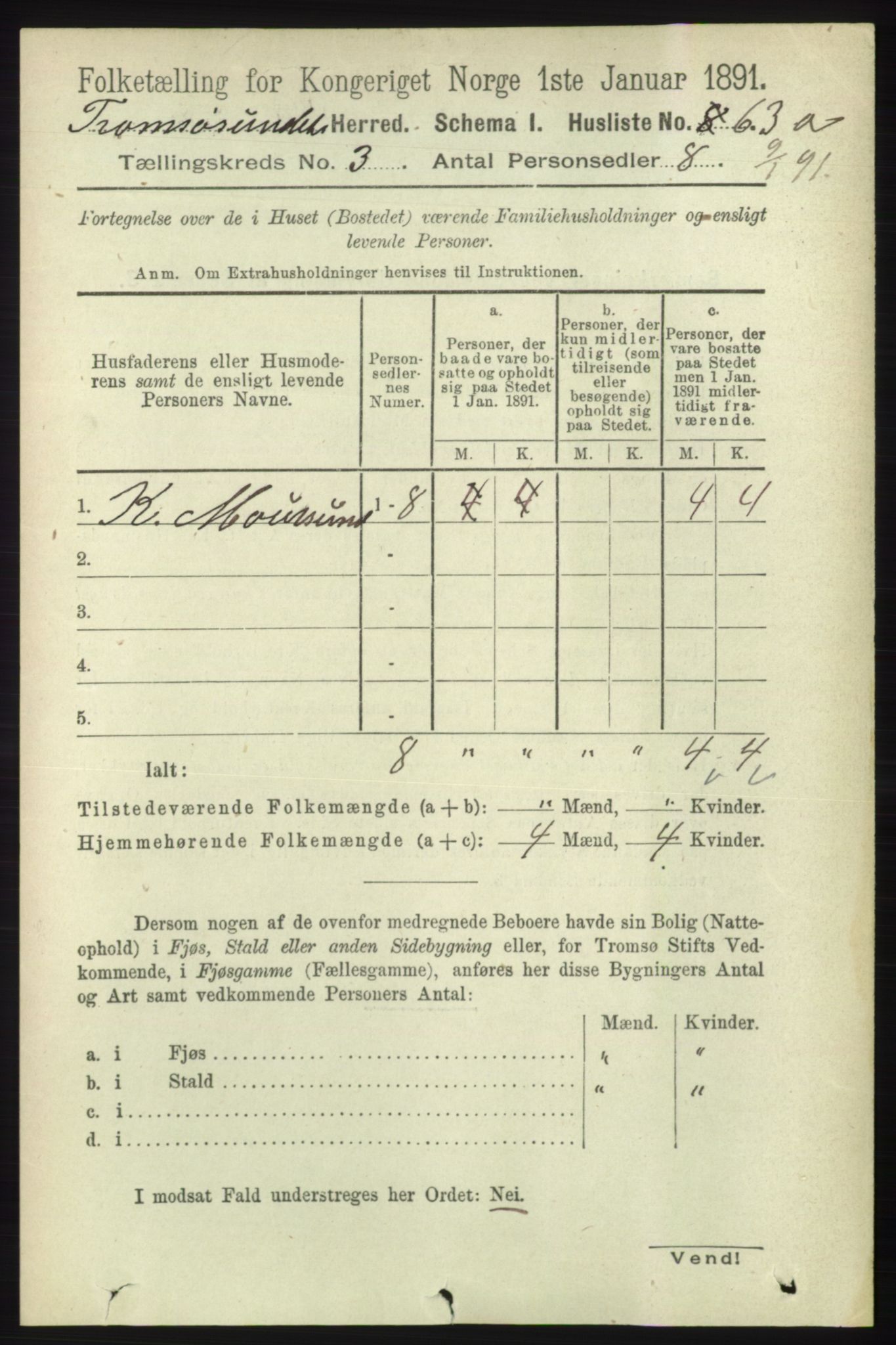 RA, 1891 census for 1934 Tromsøysund, 1891, p. 999