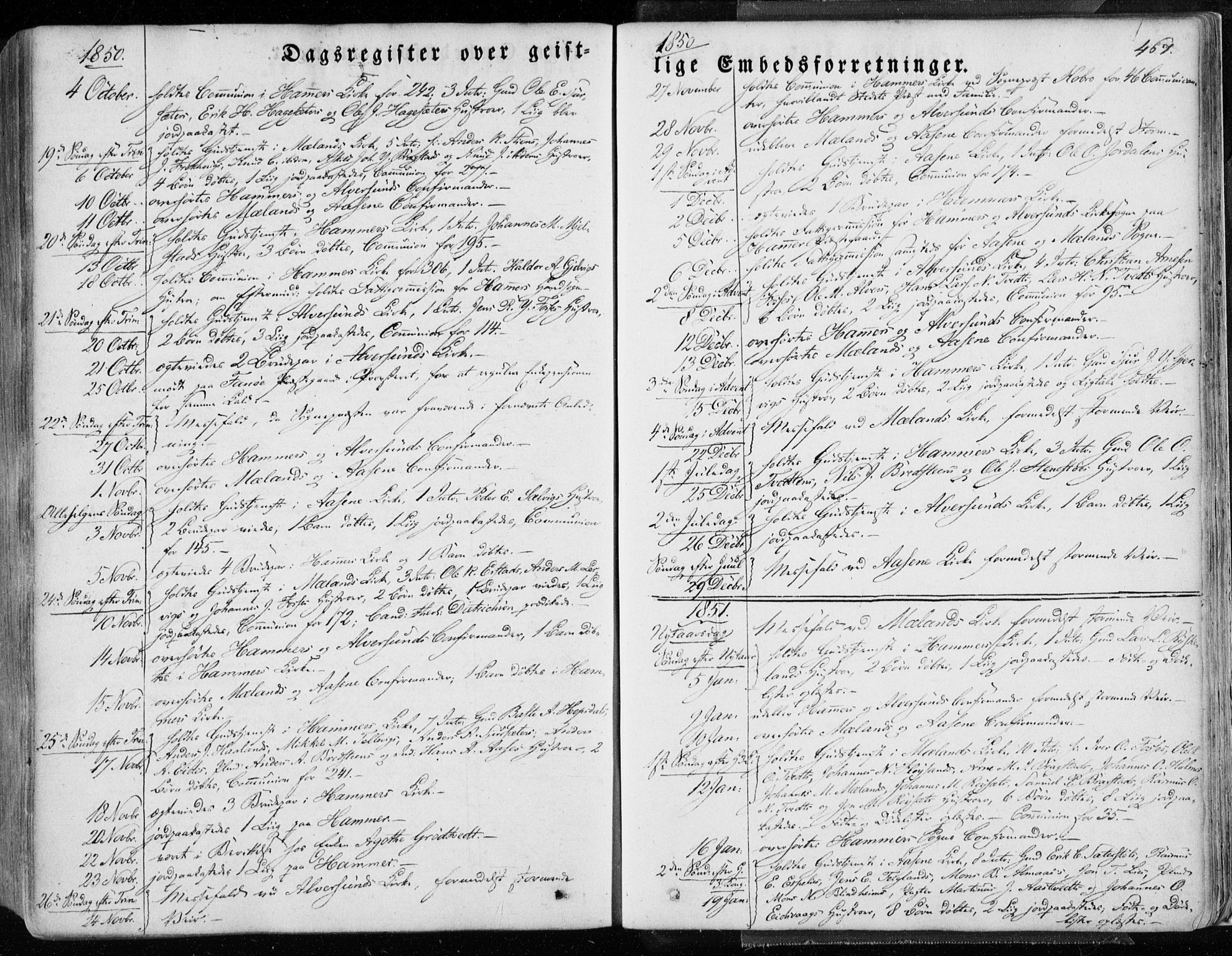 Hamre sokneprestembete, SAB/A-75501/H/Ha/Haa/Haaa/L0013: Parish register (official) no. A 13, 1846-1857, p. 467