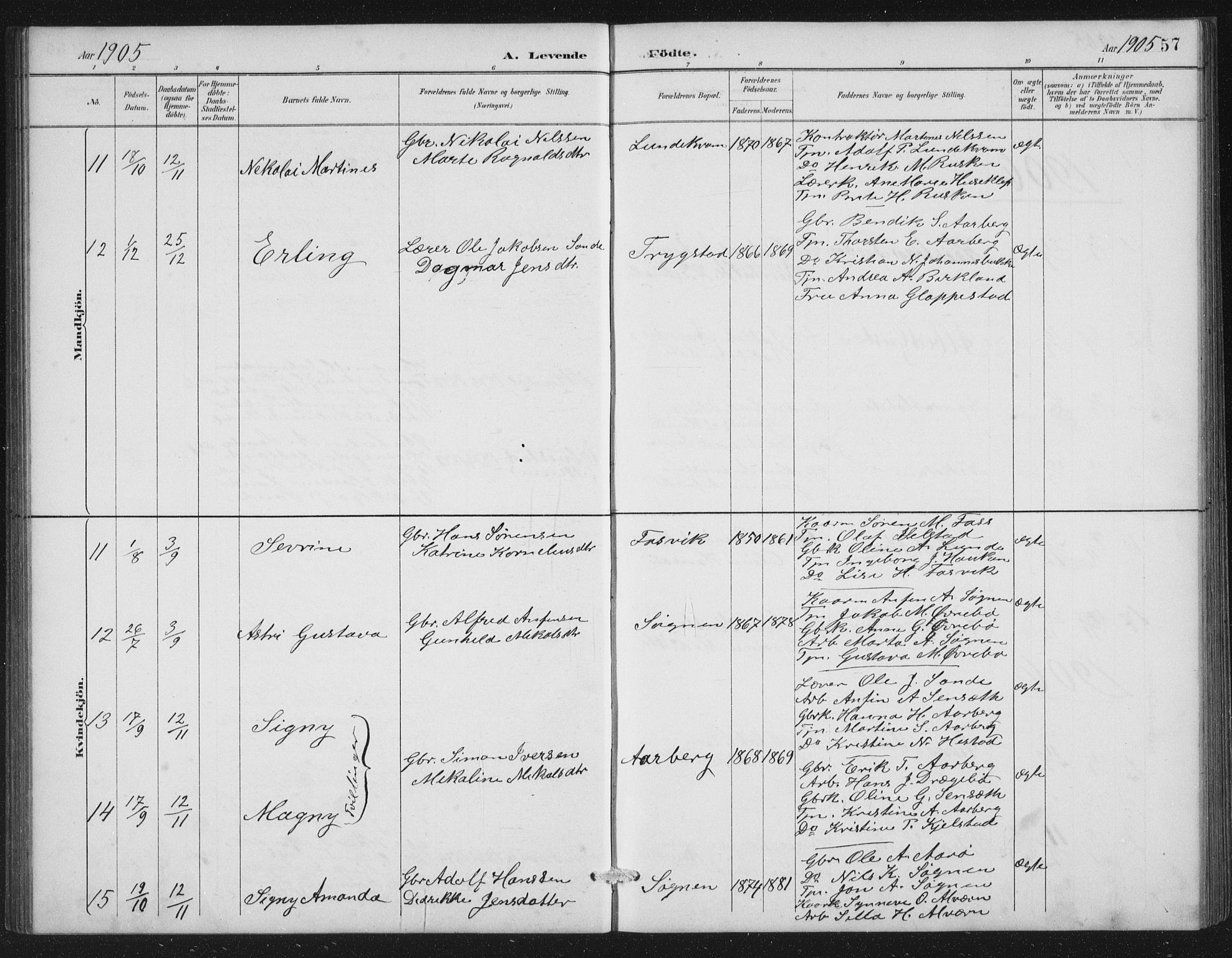 Gaular sokneprestembete, SAB/A-80001/H/Hab: Parish register (copy) no. A 4, 1889-1912, p. 57