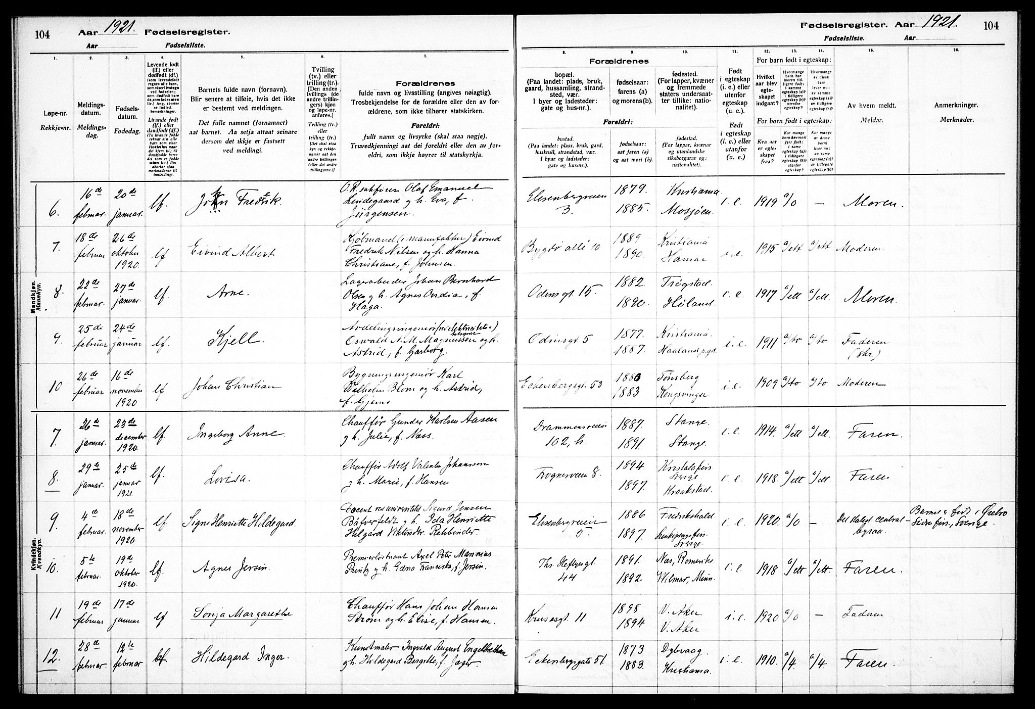 Frogner prestekontor Kirkebøker, SAO/A-10886/J/Ja/L0001: Birth register no. 1, 1916-1927, p. 104