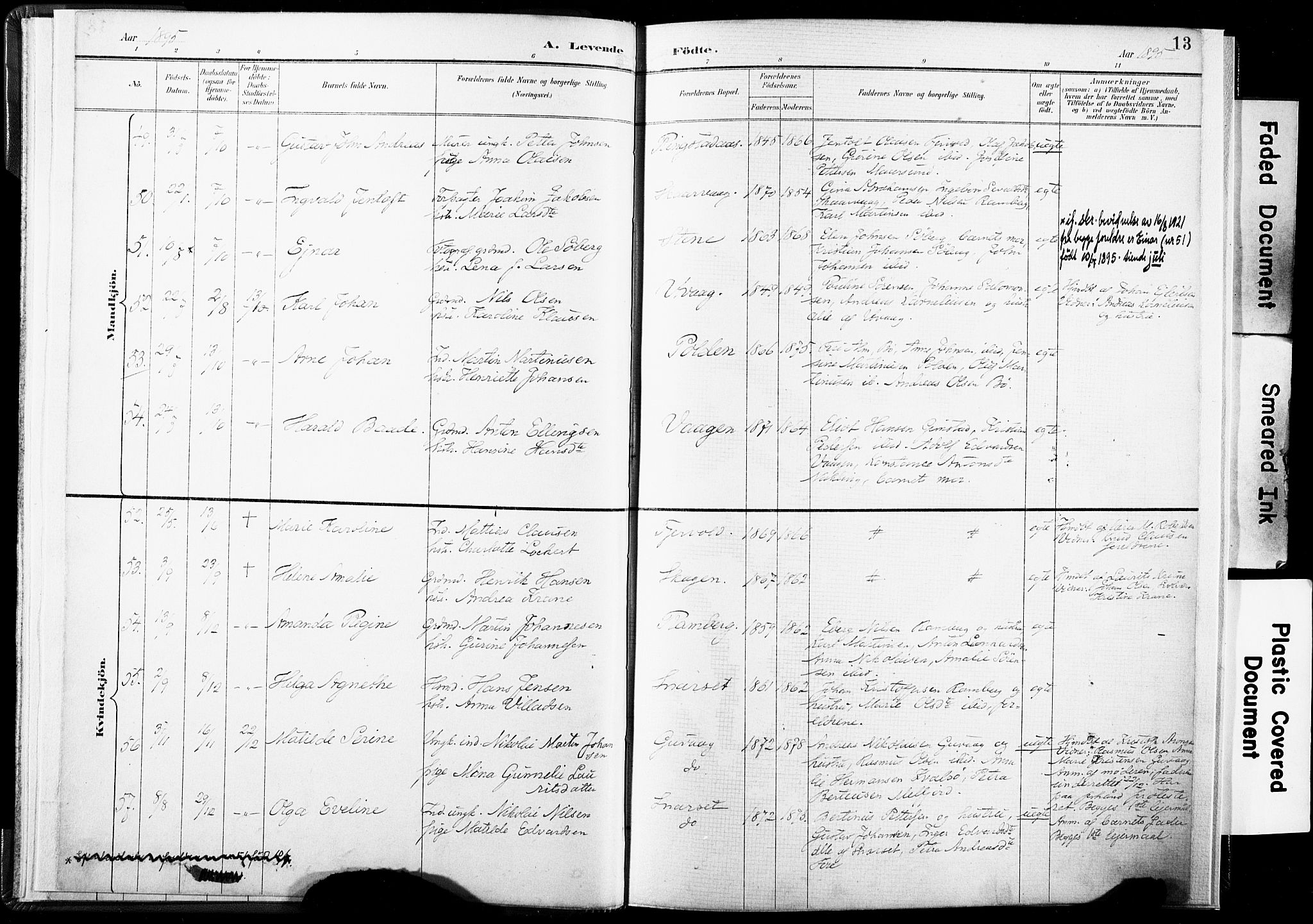 Ministerialprotokoller, klokkerbøker og fødselsregistre - Nordland, SAT/A-1459/891/L1304: Parish register (official) no. 891A09, 1895-1921, p. 13