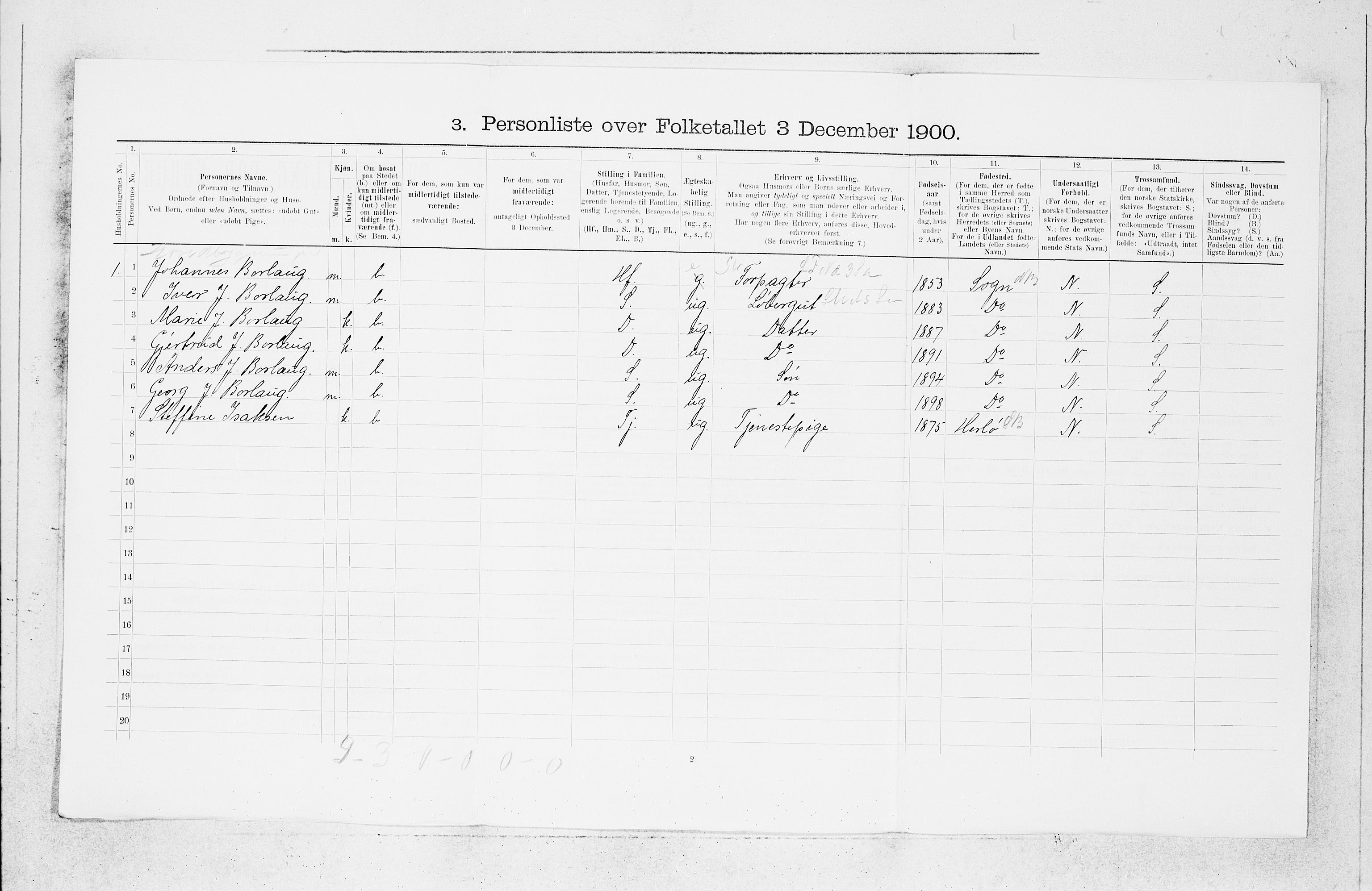 SAB, 1900 census for Årstad, 1900, p. 725