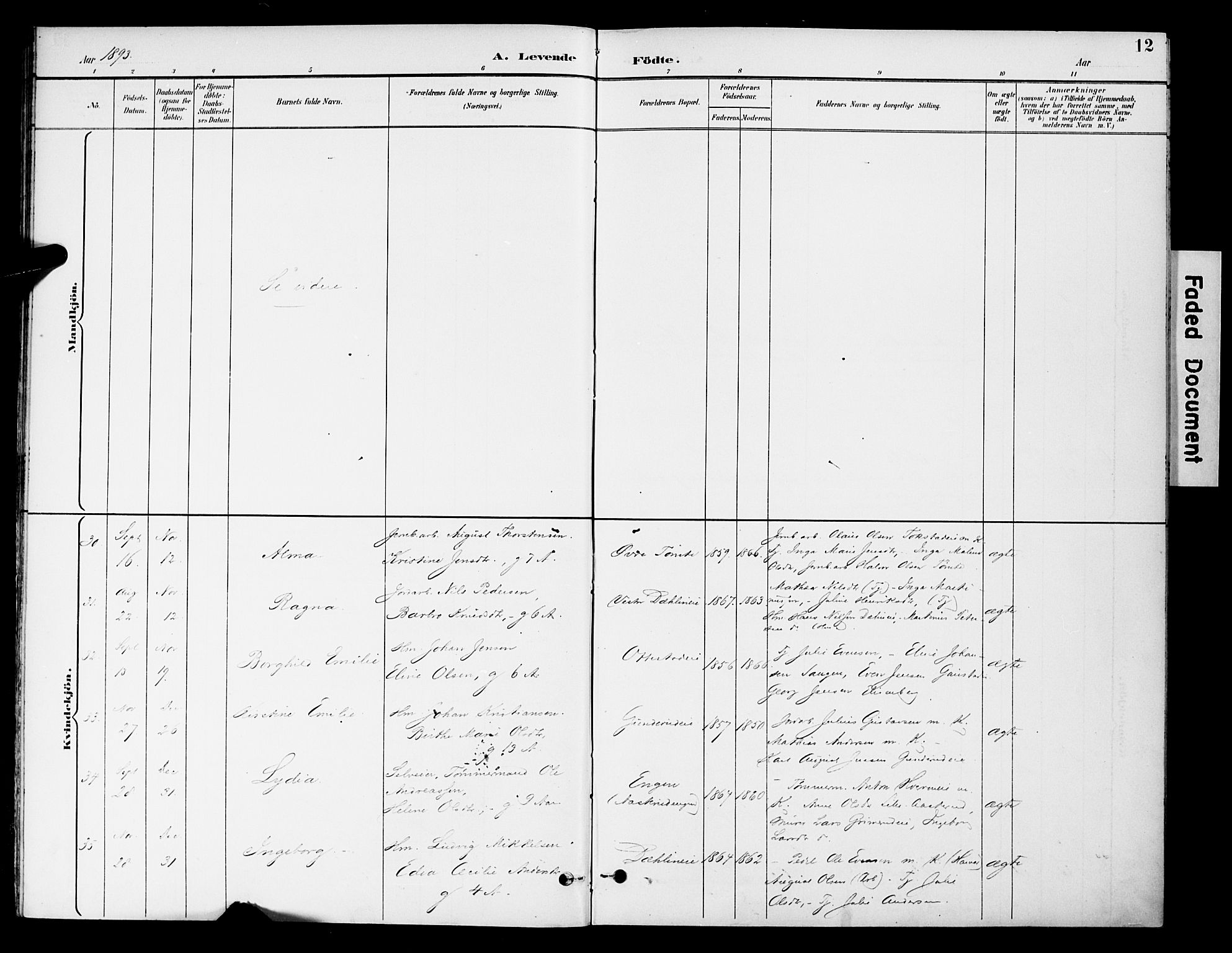 Stange prestekontor, AV/SAH-PREST-002/K/L0021: Parish register (official) no. 21, 1891-1902, p. 12