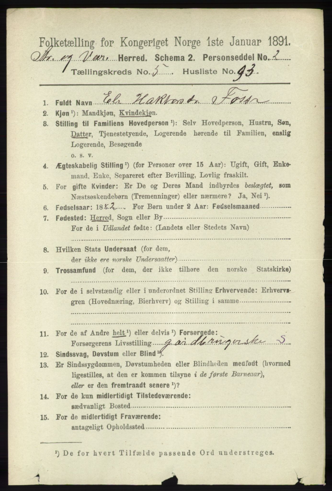 RA, 1891 census for 1226 Strandebarm og Varaldsøy, 1891, p. 2398