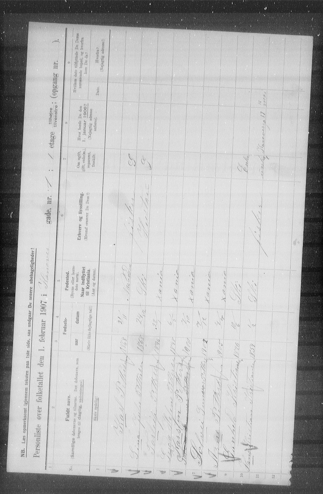 OBA, Municipal Census 1907 for Kristiania, 1907, p. 27013