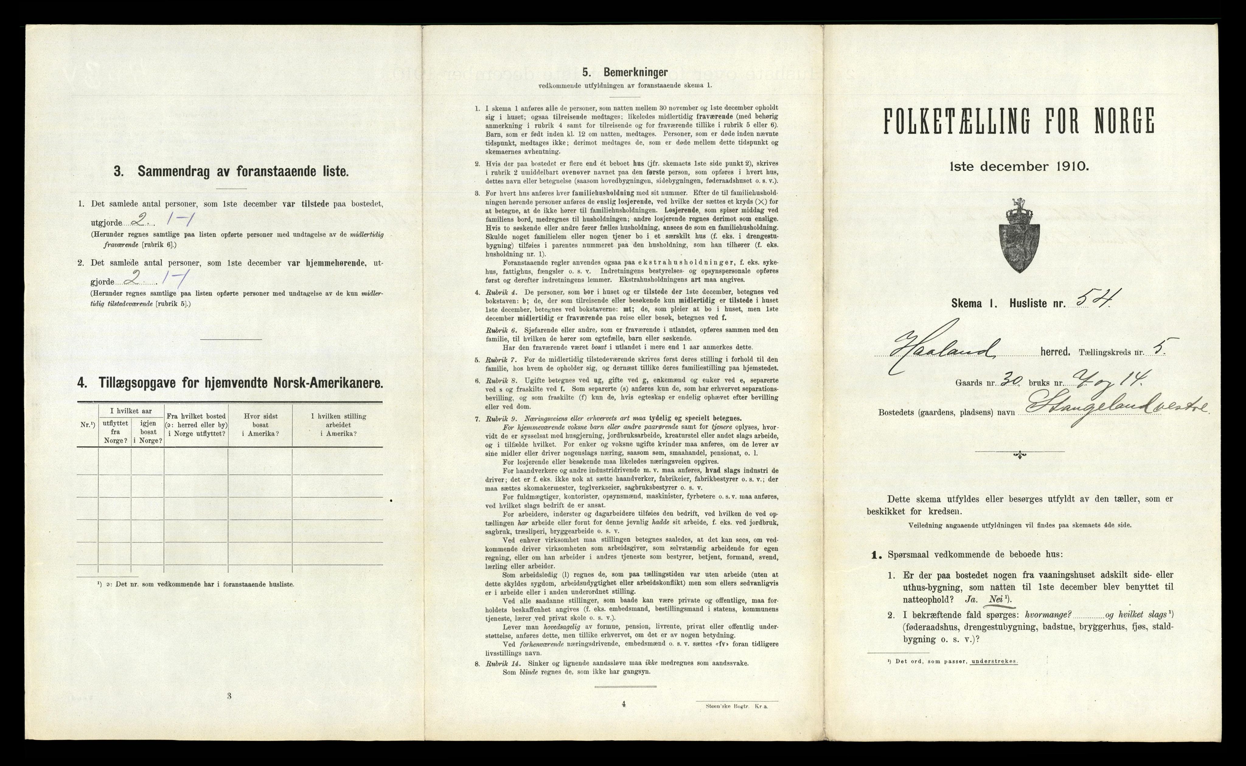 RA, 1910 census for Håland, 1910, p. 897