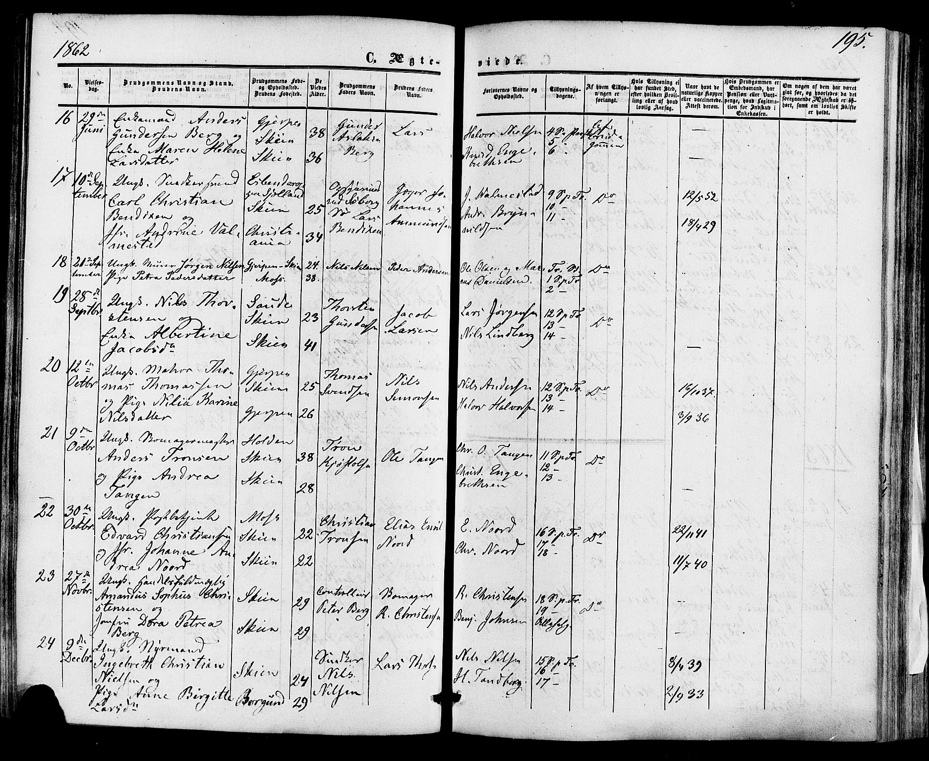 Skien kirkebøker, SAKO/A-302/F/Fa/L0007: Parish register (official) no. 7, 1856-1865, p. 195