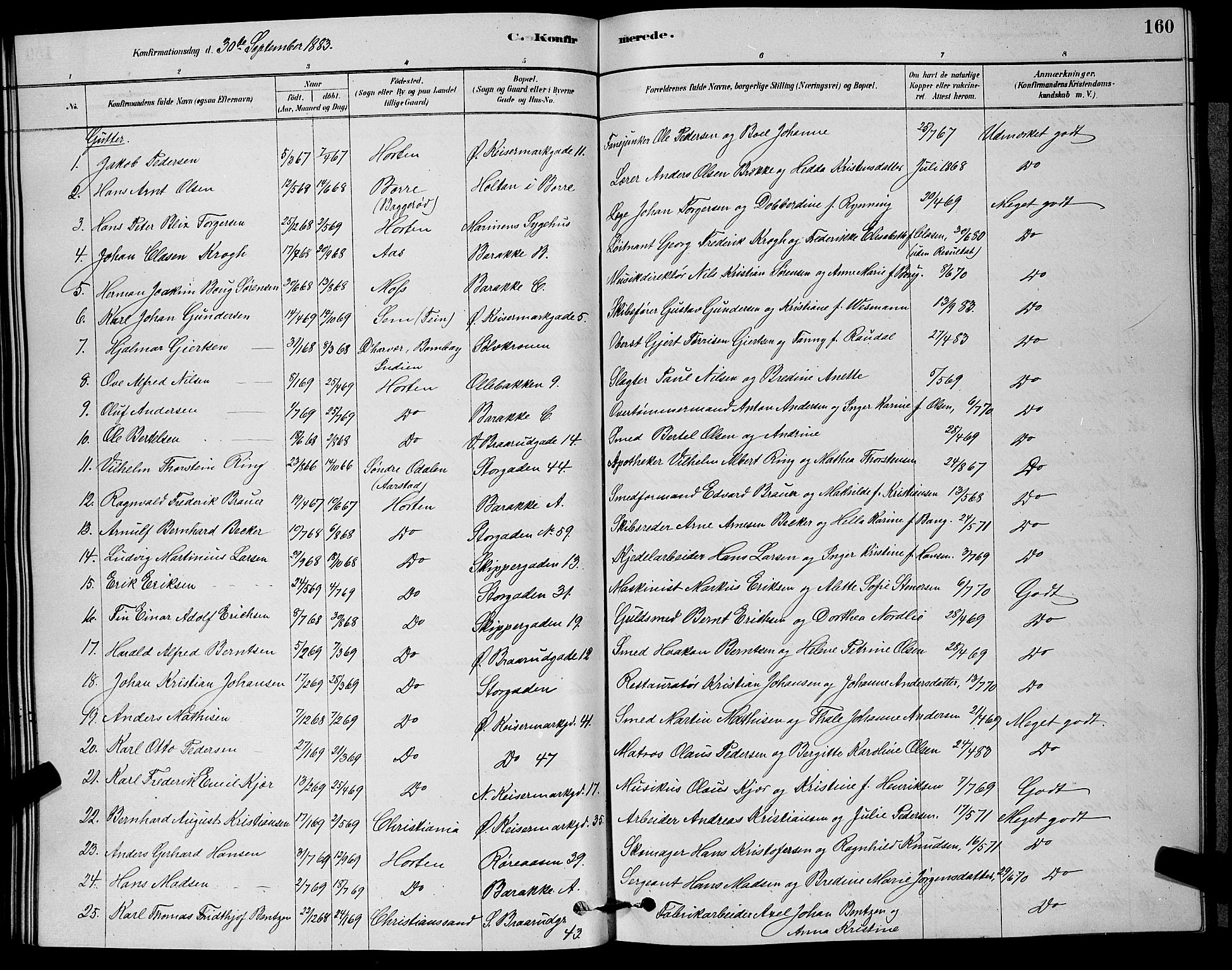 Horten kirkebøker, AV/SAKO-A-348/G/Ga/L0003: Parish register (copy) no. 4, 1878-1887, p. 160