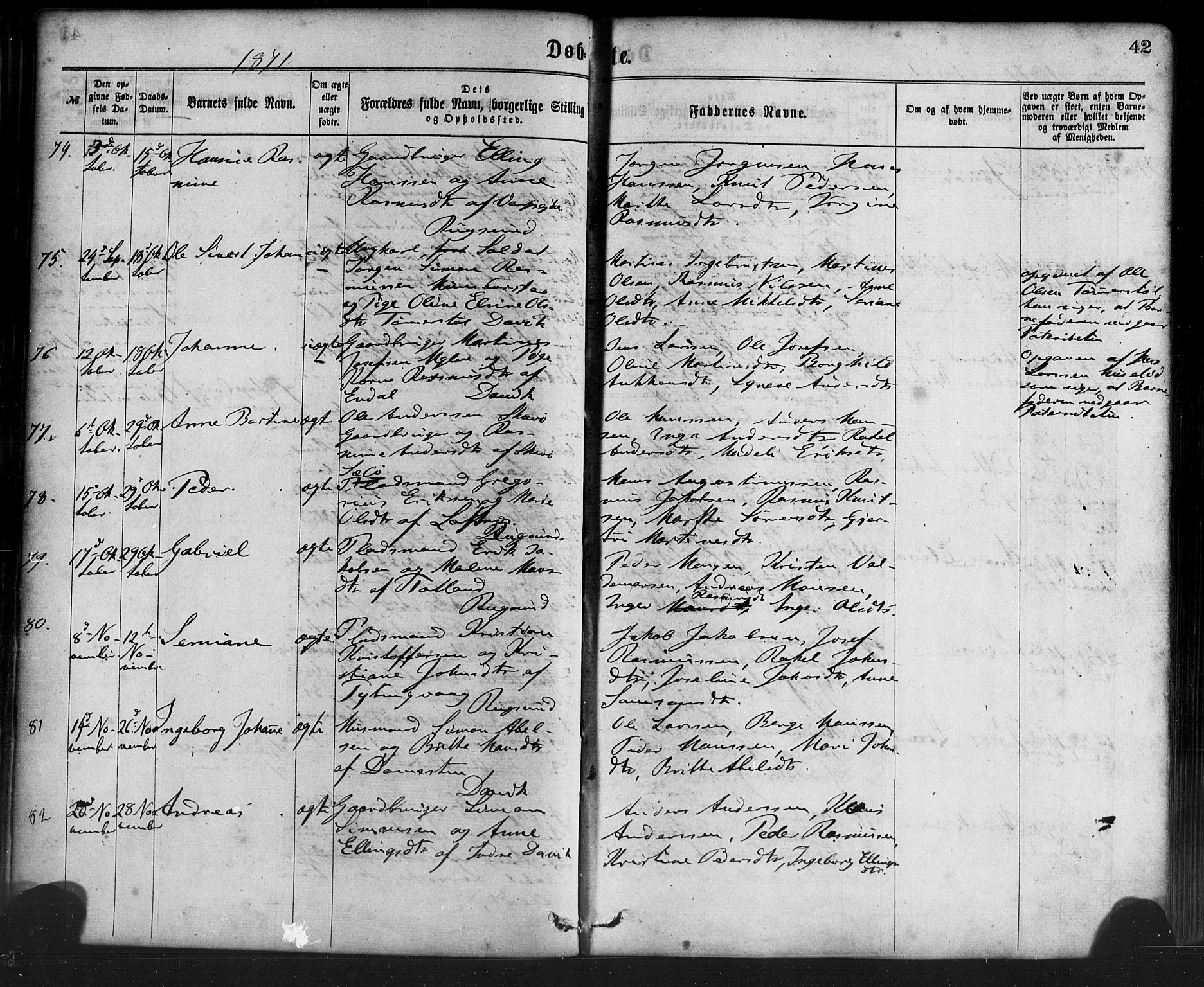 Davik sokneprestembete, AV/SAB-A-79701/H/Haa/Haaa/L0006: Parish register (official) no. A 6, 1867-1881, p. 42