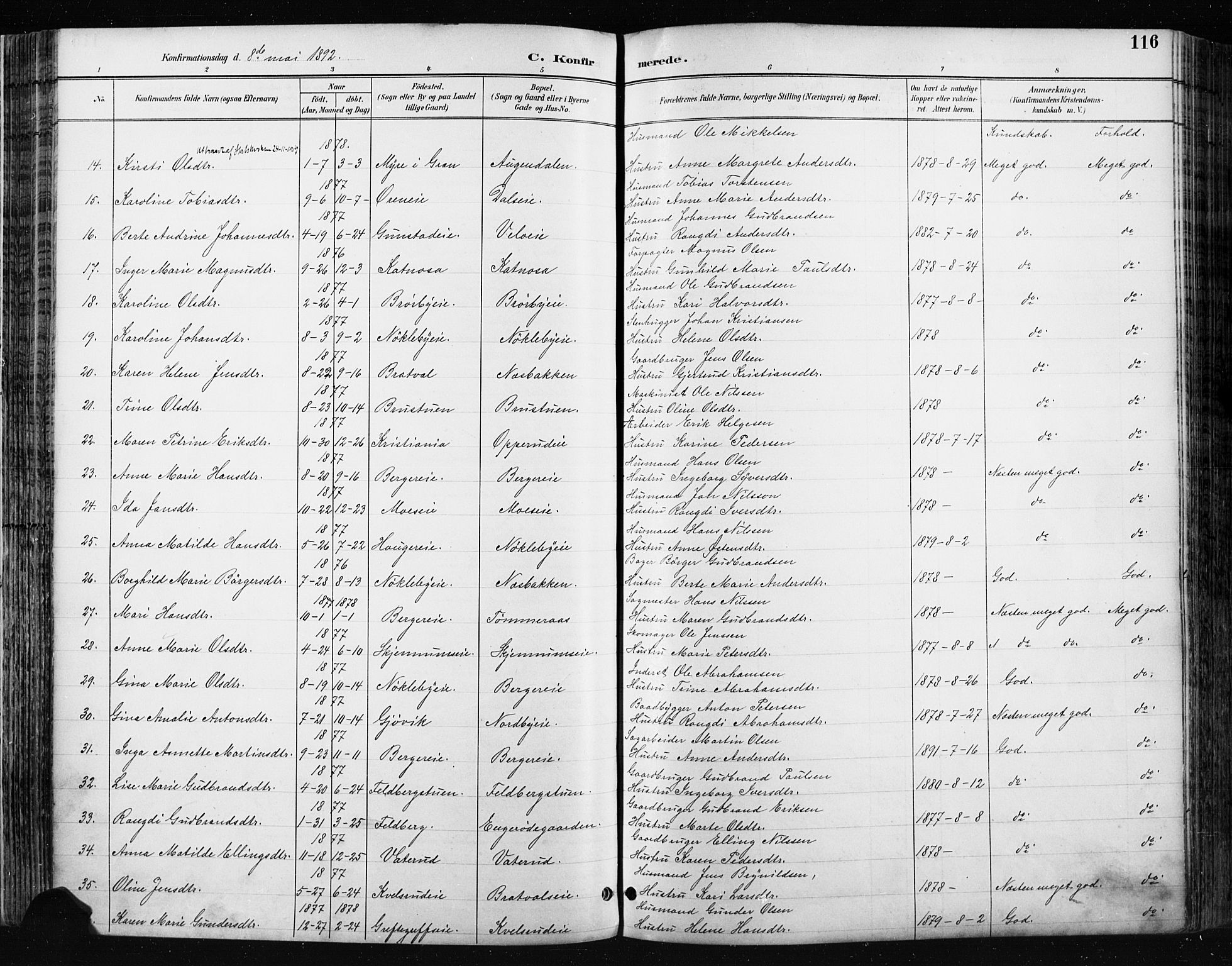 Jevnaker prestekontor, SAH/PREST-116/H/Ha/Haa/L0009: Parish register (official) no. 9, 1891-1901, p. 116