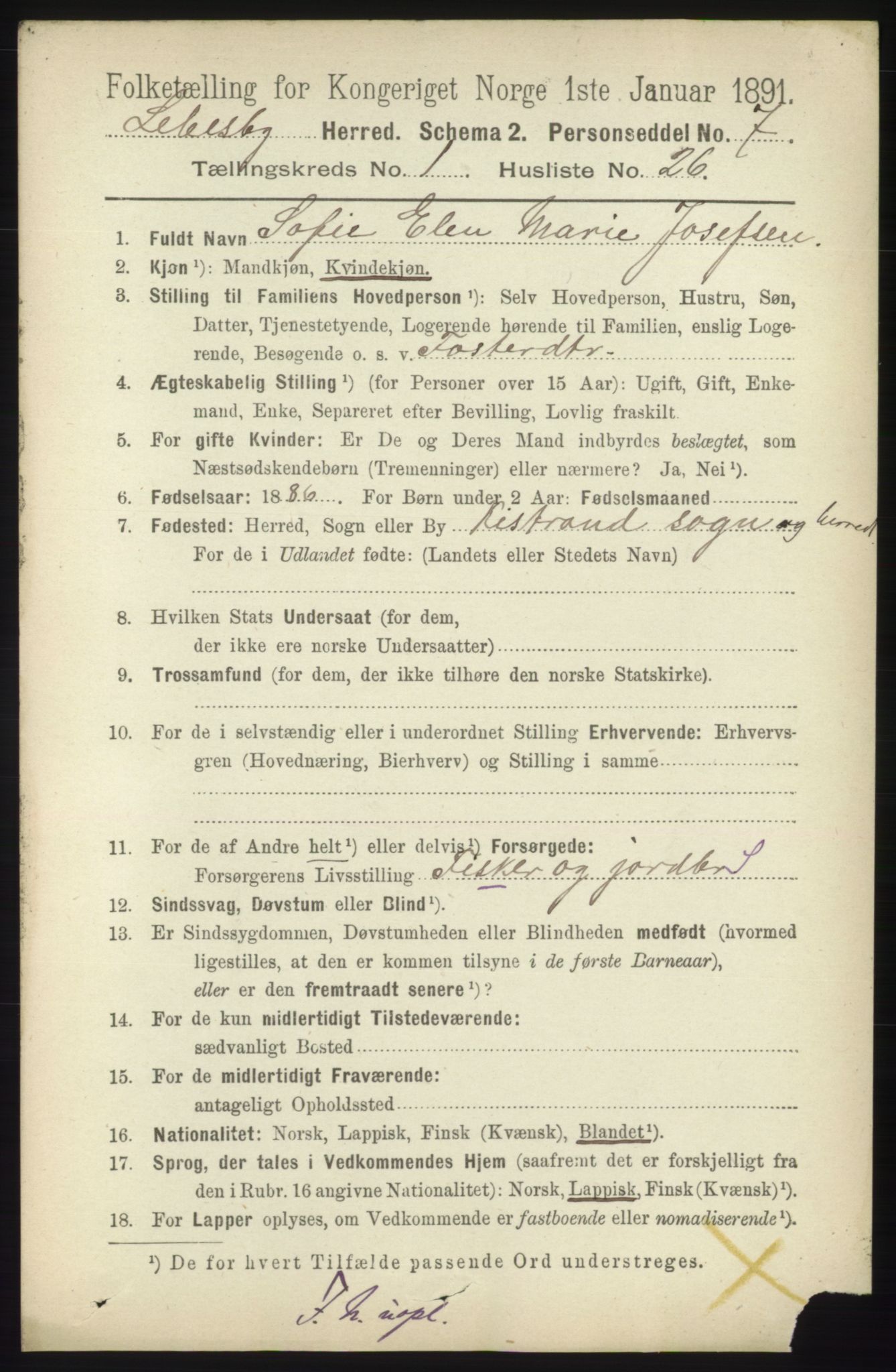 RA, 1891 census for 2022 Lebesby, 1891, p. 249