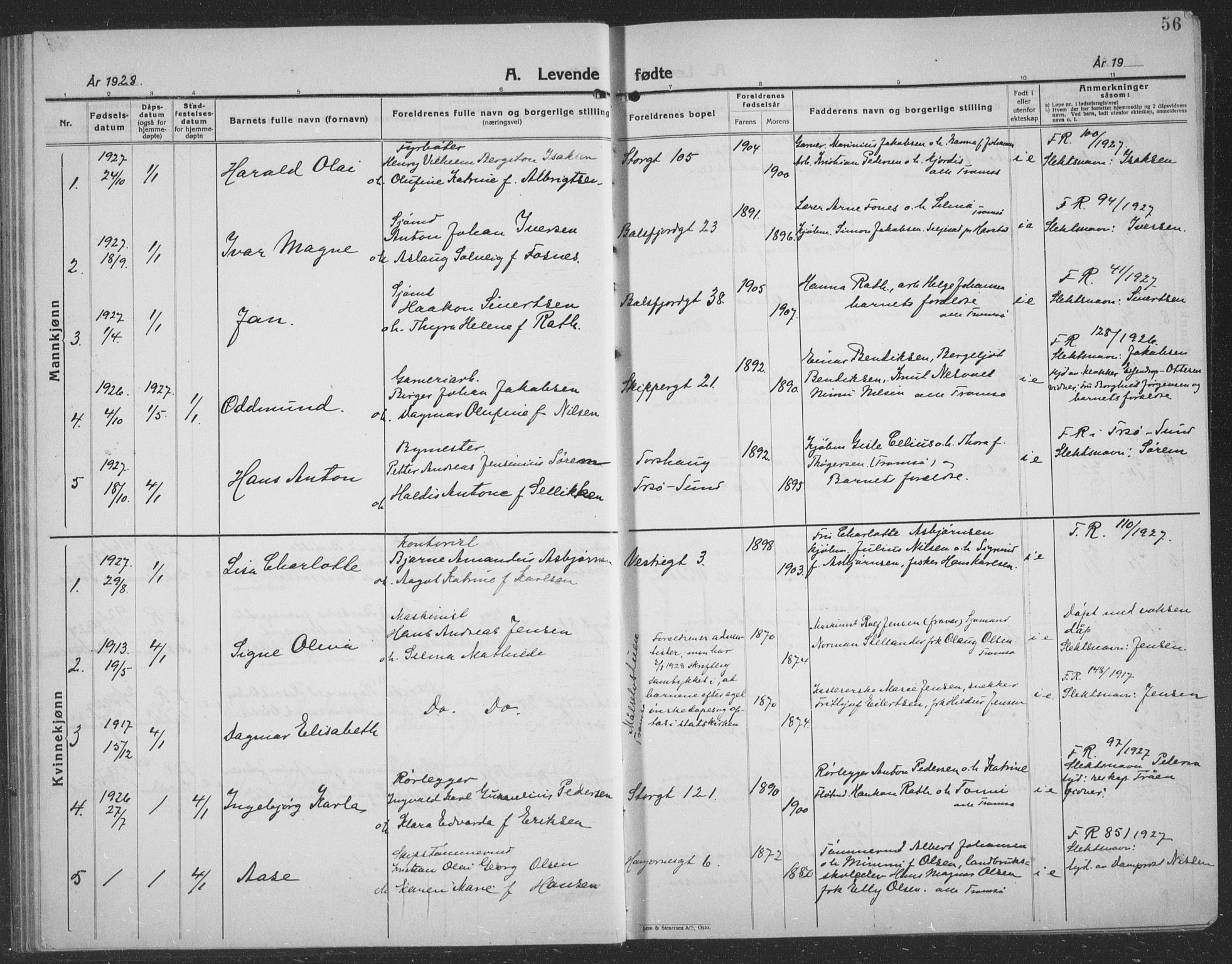 Tromsø sokneprestkontor/stiftsprosti/domprosti, SATØ/S-1343/G/Gb/L0010klokker: Parish register (copy) no. 10, 1925-1937, p. 56