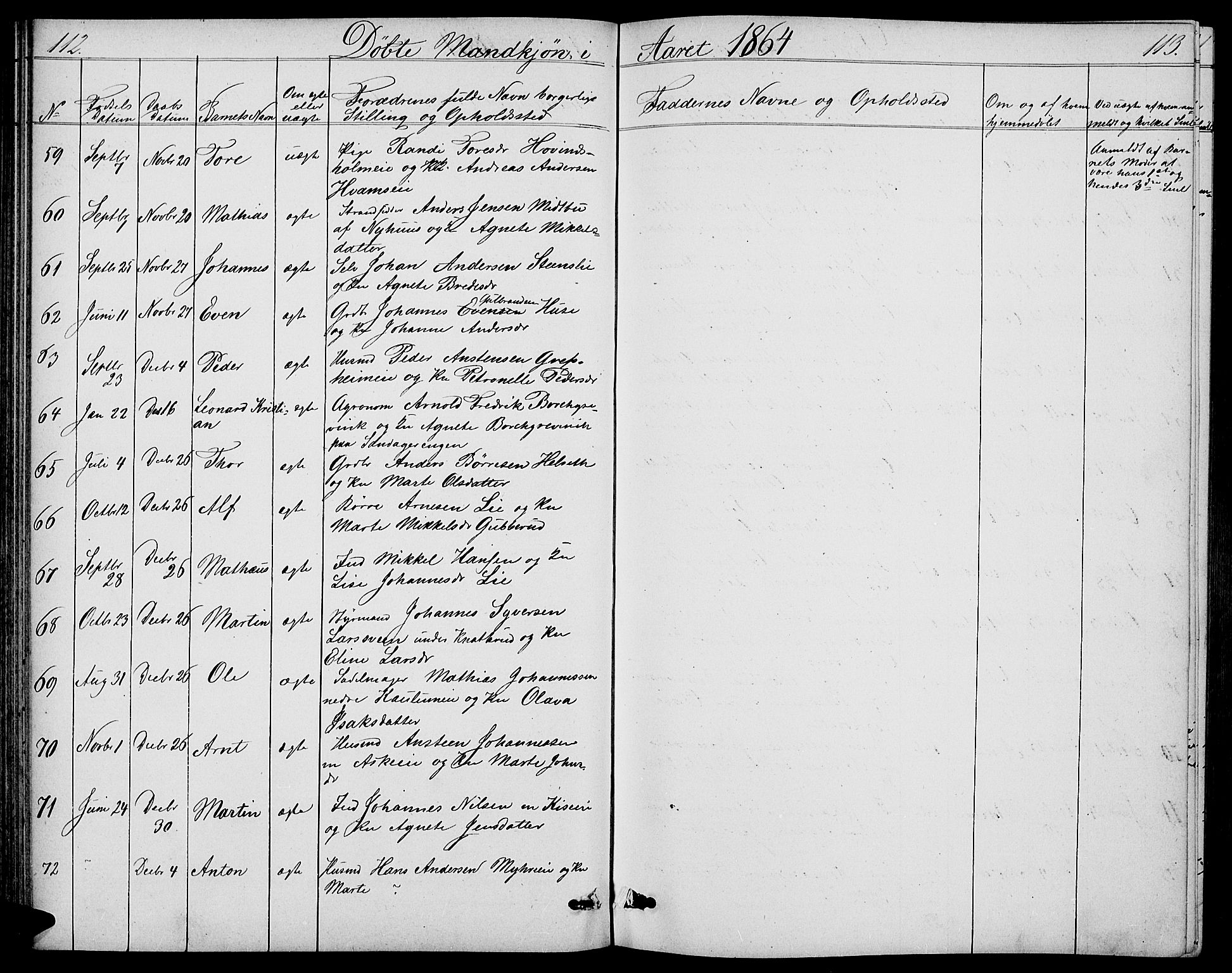 Nes prestekontor, Hedmark, SAH/PREST-020/L/La/L0005: Parish register (copy) no. 5, 1852-1889, p. 112-113