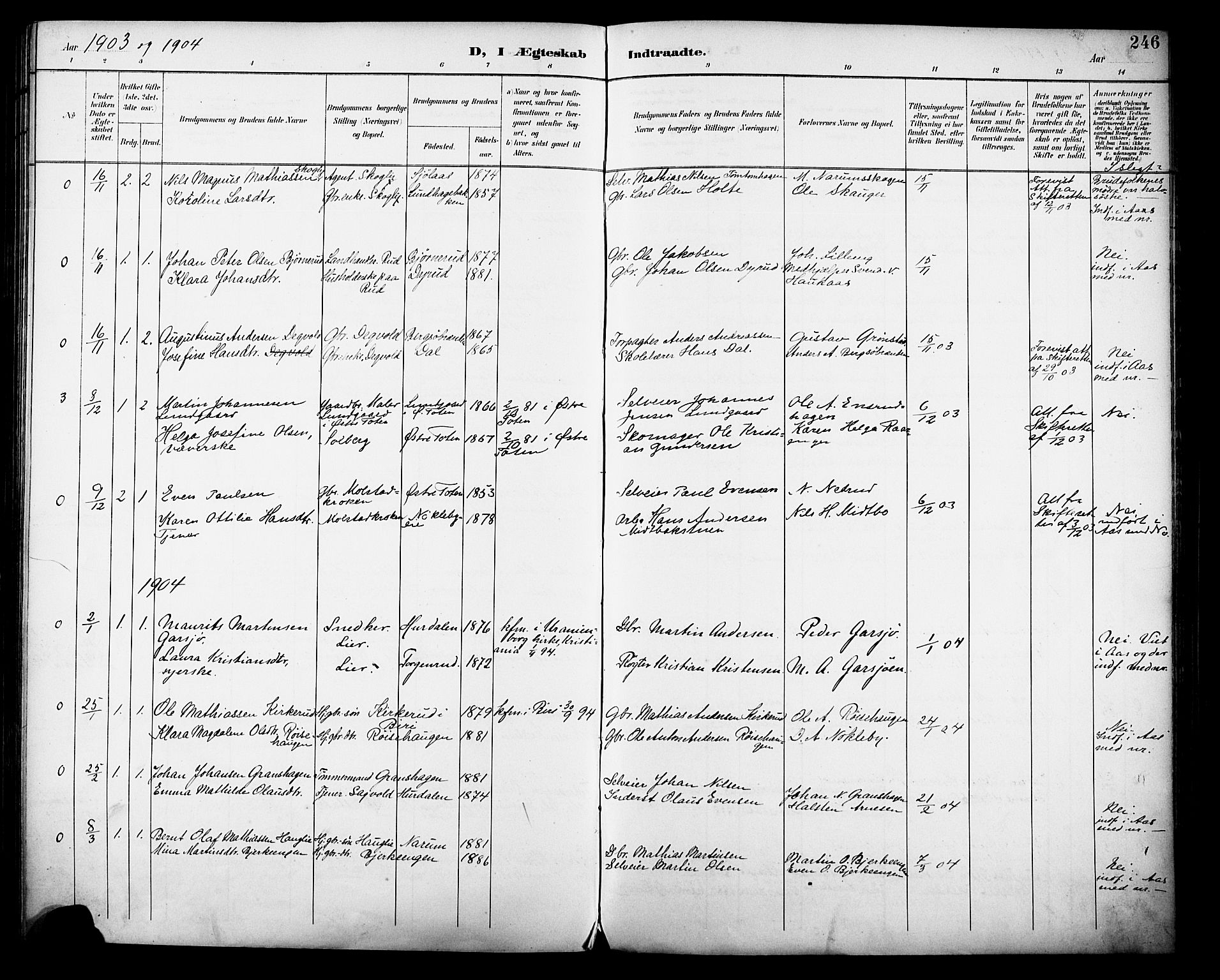 Vestre Toten prestekontor, SAH/PREST-108/H/Ha/Haa/L0013: Parish register (official) no. 13, 1895-1911, p. 246