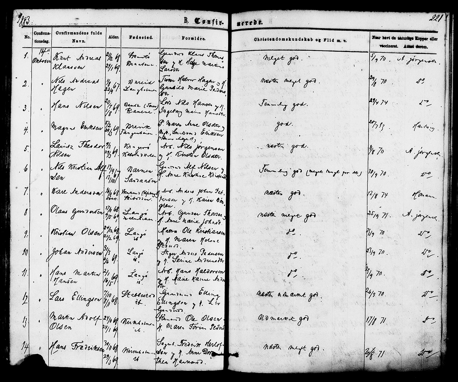 Skåtøy kirkebøker, SAKO/A-304/F/Fa/L0001: Parish register (official) no. I 1, 1874-1883, p. 221