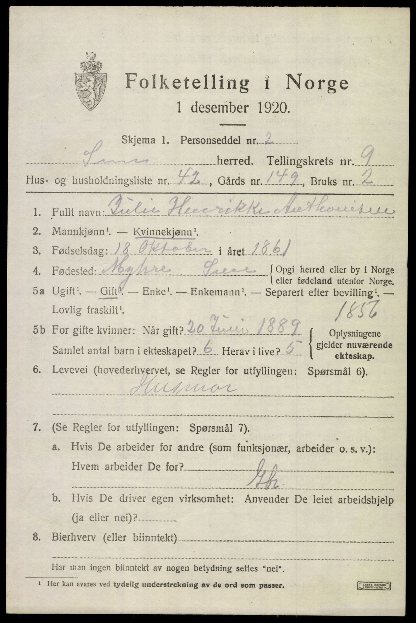 SAKO, 1920 census for Sem, 1920, p. 13027