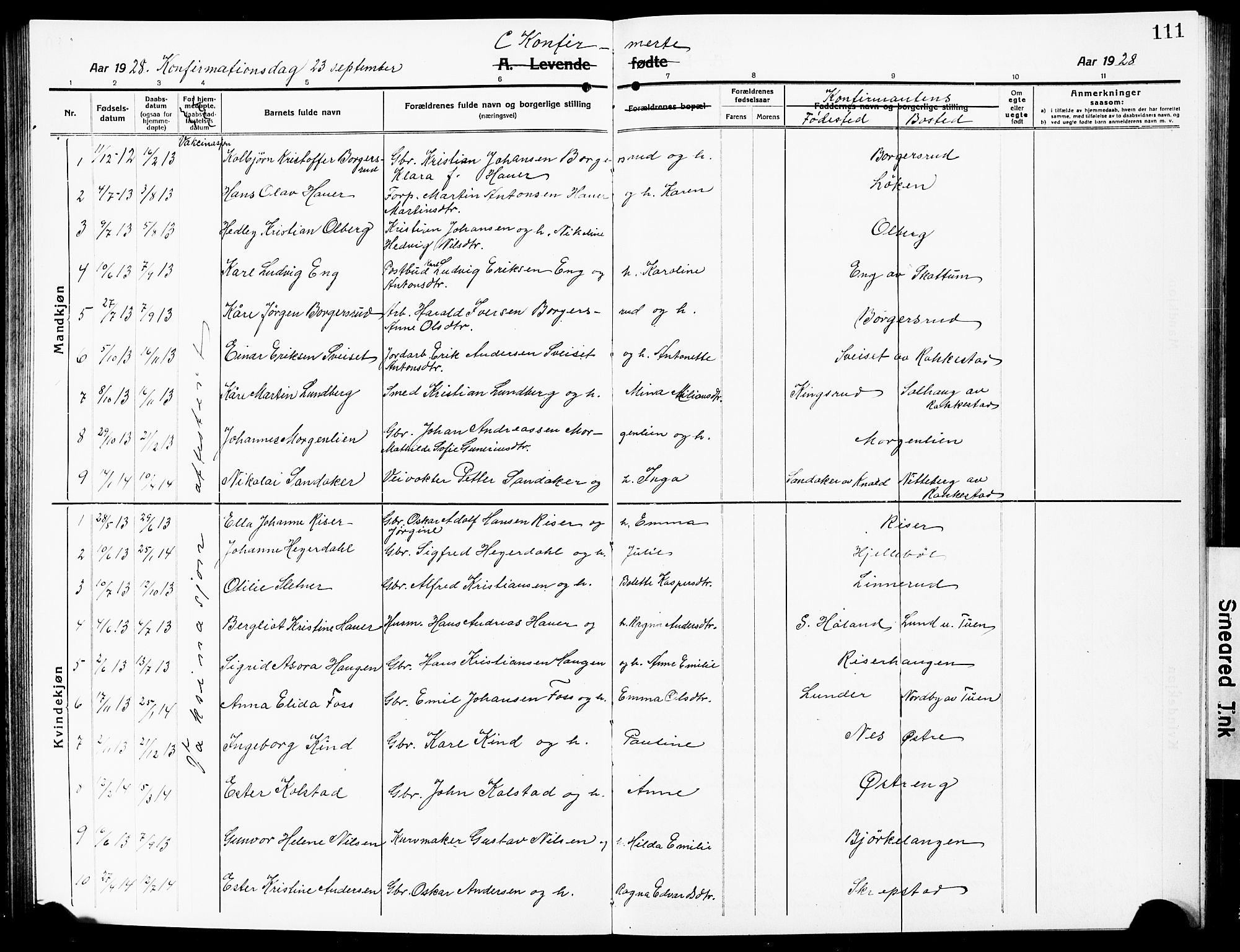 Høland prestekontor Kirkebøker, SAO/A-10346a/G/Ga/L0008: Parish register (copy) no. I 8, 1915-1929, p. 111