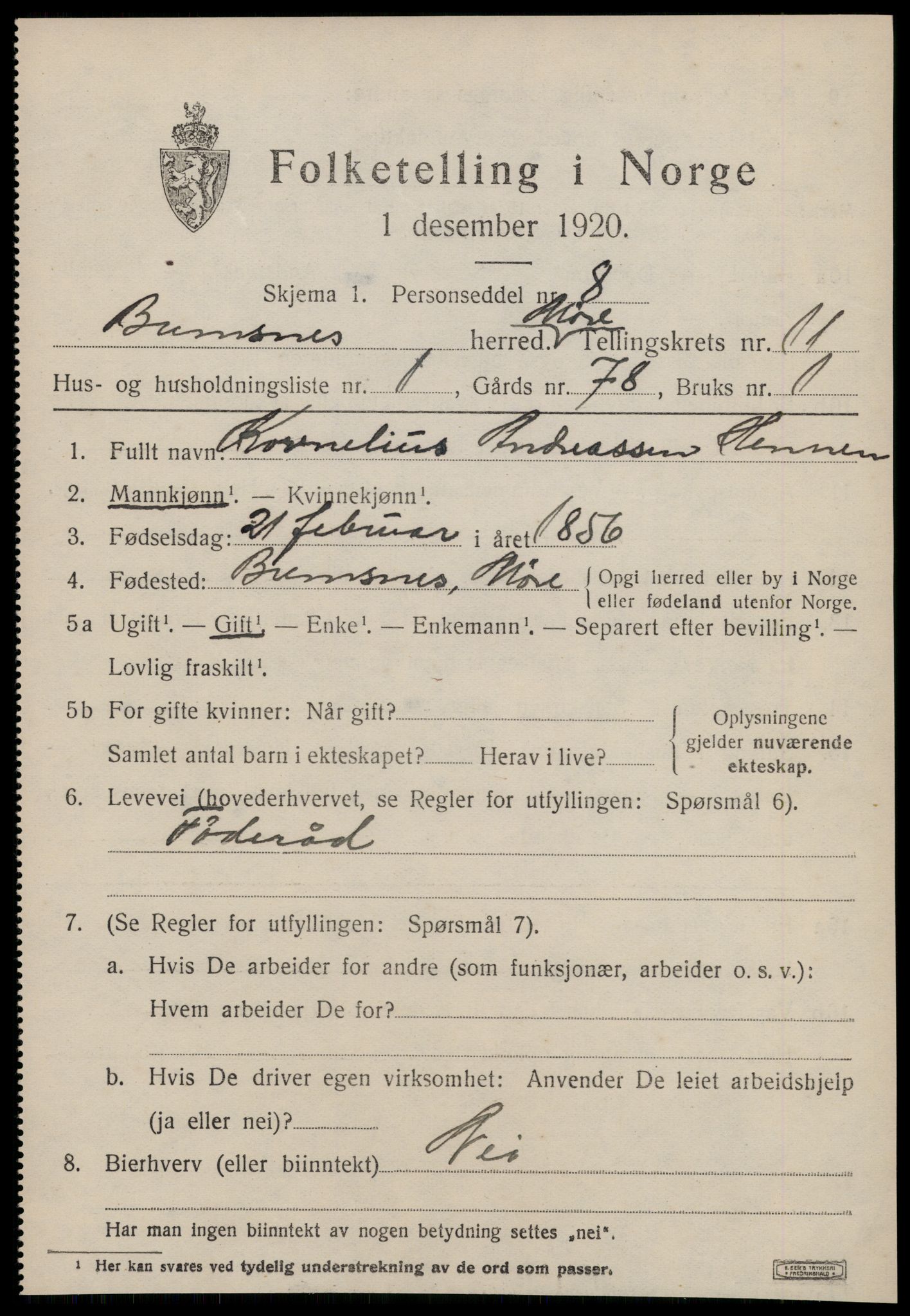 SAT, 1920 census for Bremsnes, 1920, p. 9315