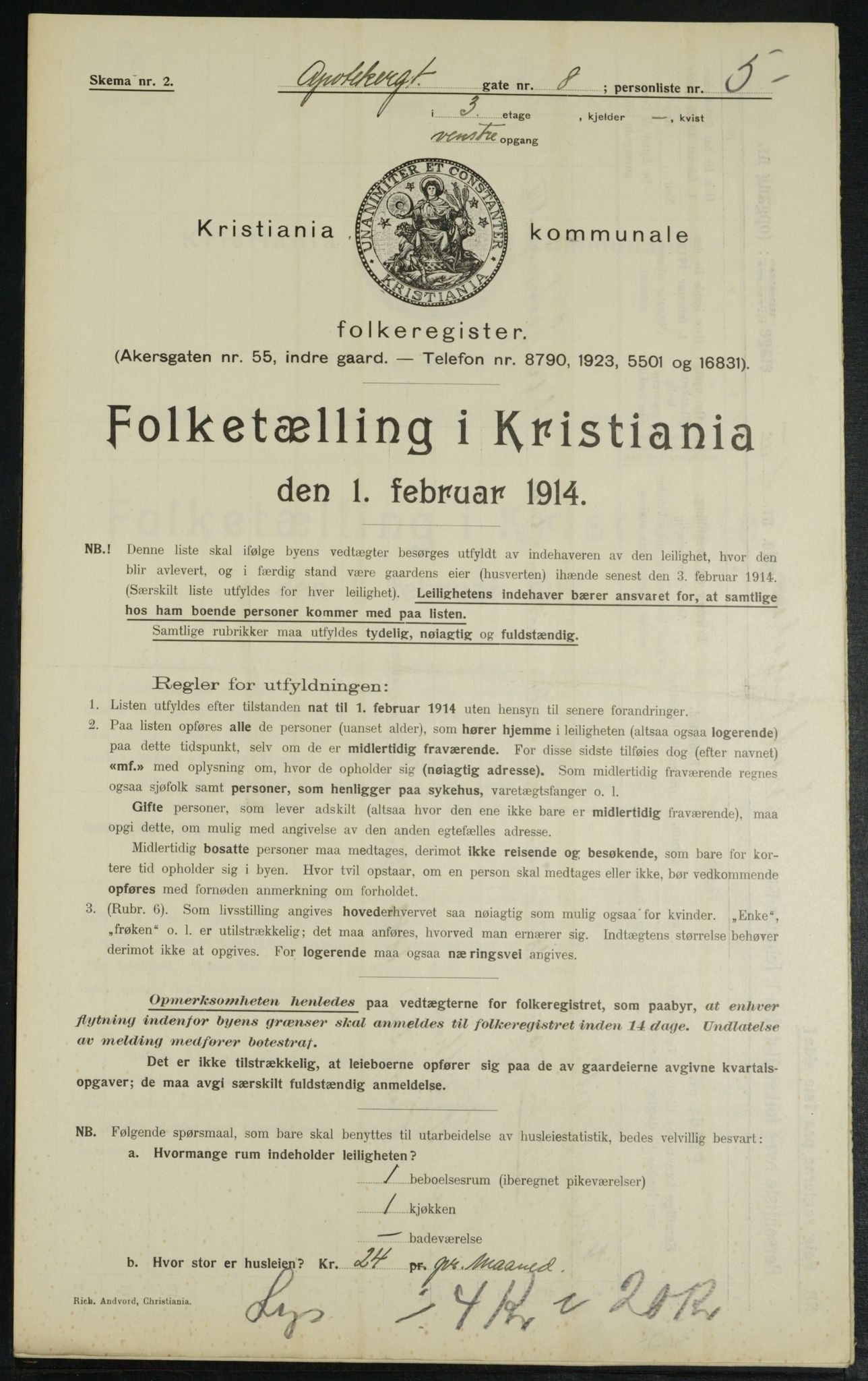 OBA, Municipal Census 1914 for Kristiania, 1914, p. 1465