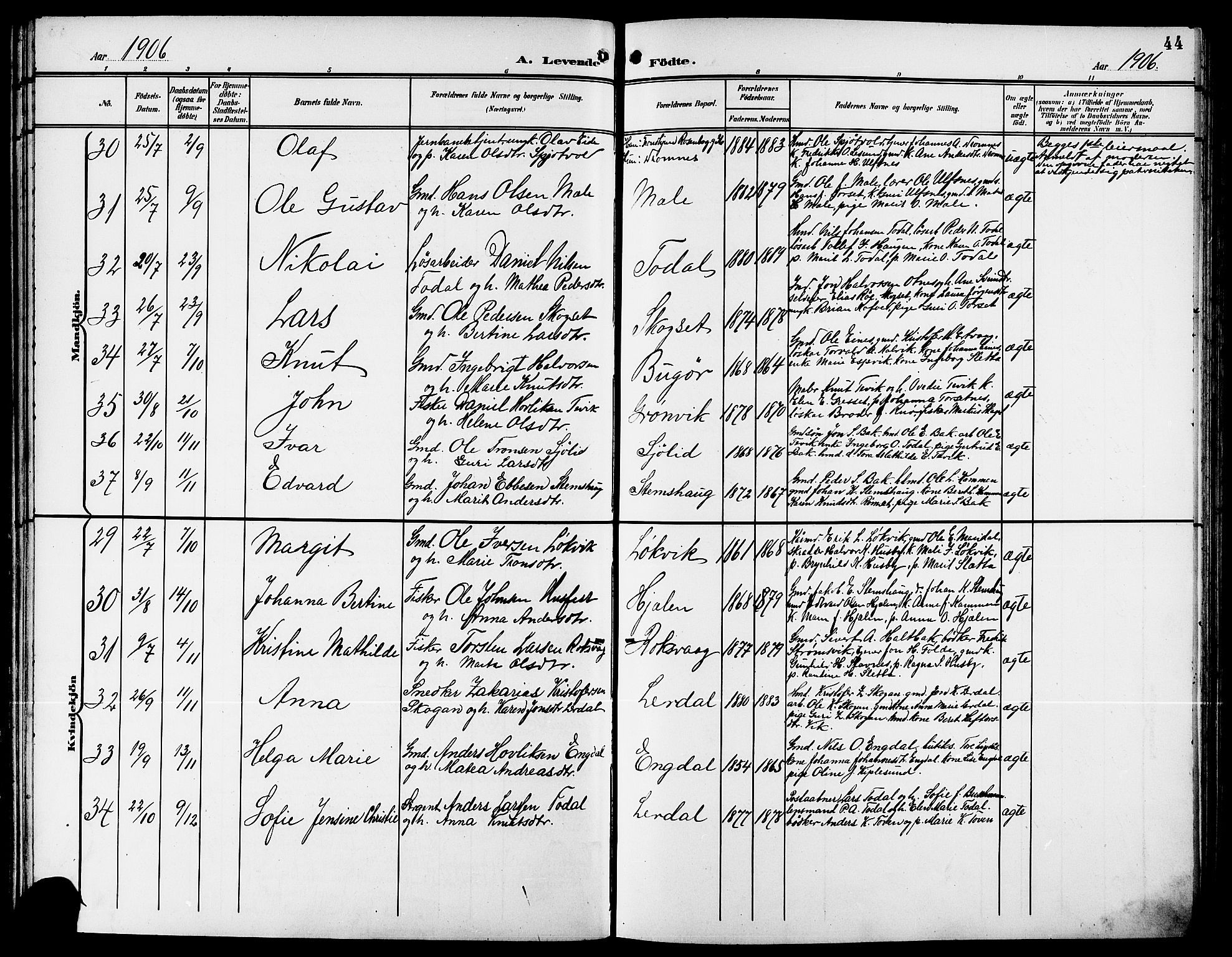 Ministerialprotokoller, klokkerbøker og fødselsregistre - Møre og Romsdal, AV/SAT-A-1454/578/L0910: Parish register (copy) no. 578C03, 1900-1921, p. 44