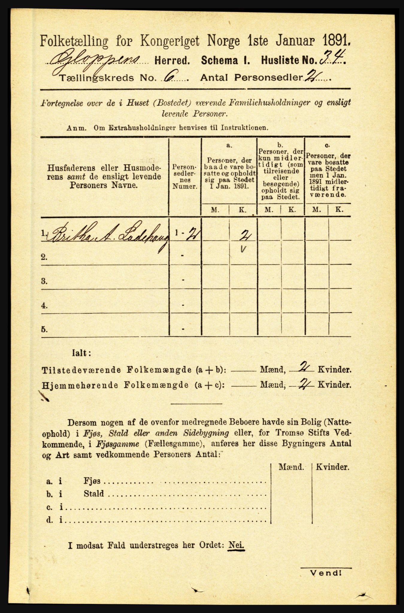 RA, 1891 census for 1445 Gloppen, 1891, p. 2245