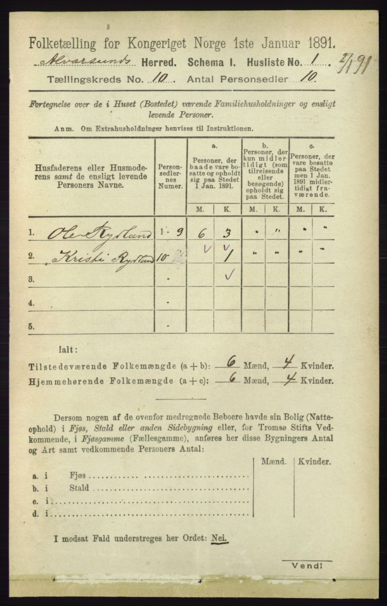 RA, 1891 census for 1257 Alversund, 1891, p. 3429