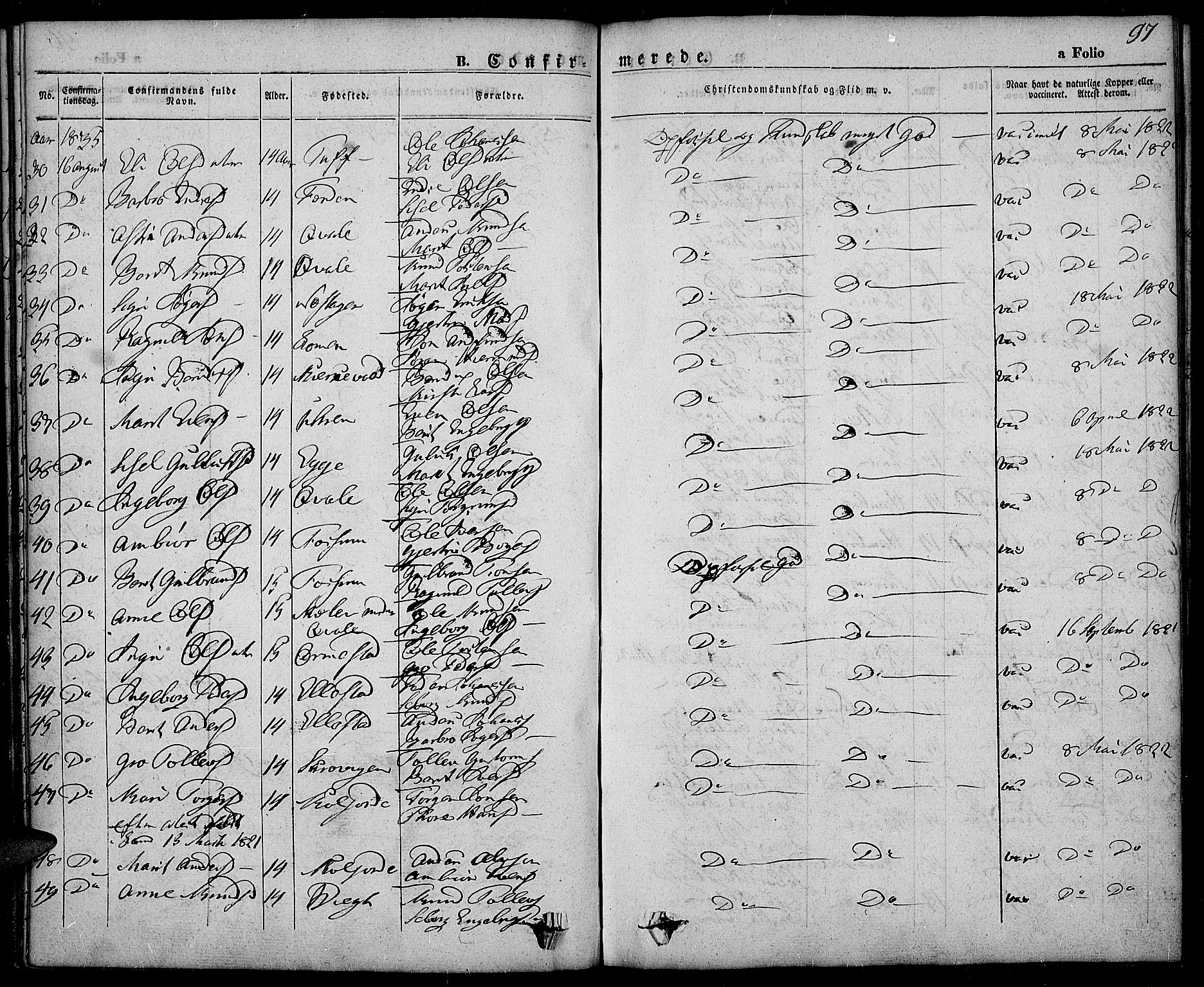 Slidre prestekontor, AV/SAH-PREST-134/H/Ha/Haa/L0003: Parish register (official) no. 3, 1831-1843, p. 97