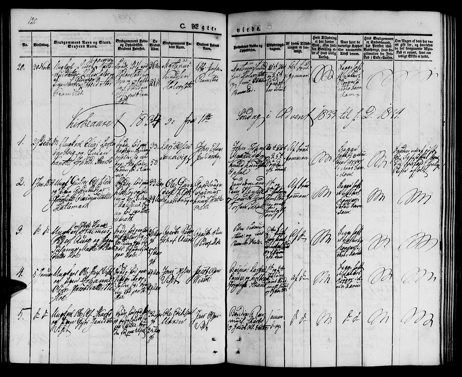 Ministerialprotokoller, klokkerbøker og fødselsregistre - Møre og Romsdal, SAT/A-1454/522/L0311: Parish register (official) no. 522A06, 1832-1842, p. 120