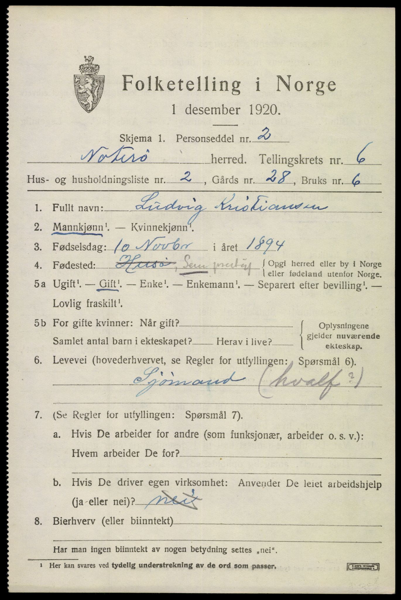 SAKO, 1920 census for Nøtterøy, 1920, p. 8453