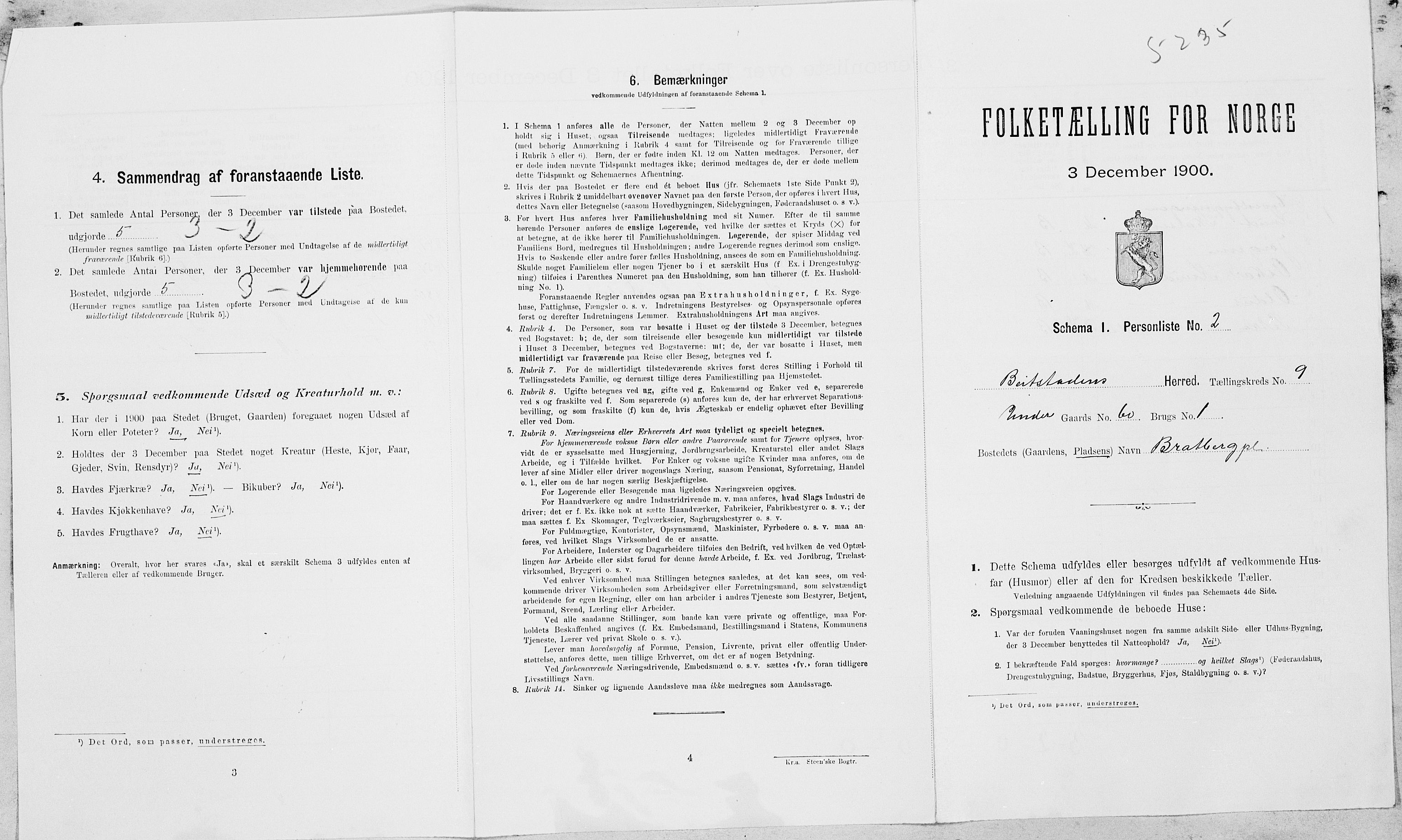 SAT, 1900 census for Beitstad, 1900, p. 697