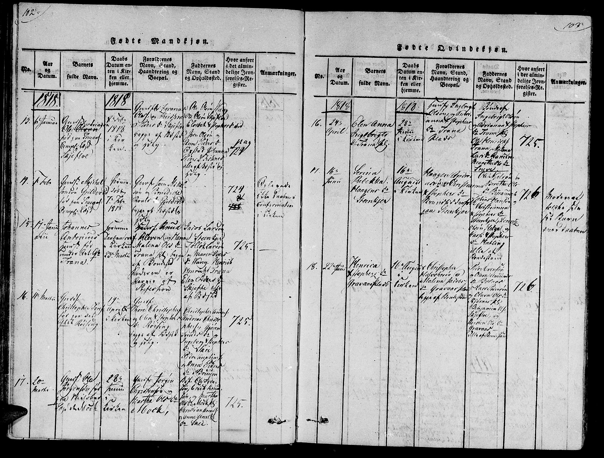 Ministerialprotokoller, klokkerbøker og fødselsregistre - Nord-Trøndelag, SAT/A-1458/735/L0333: Parish register (official) no. 735A04 /2, 1816-1825, p. 102-103