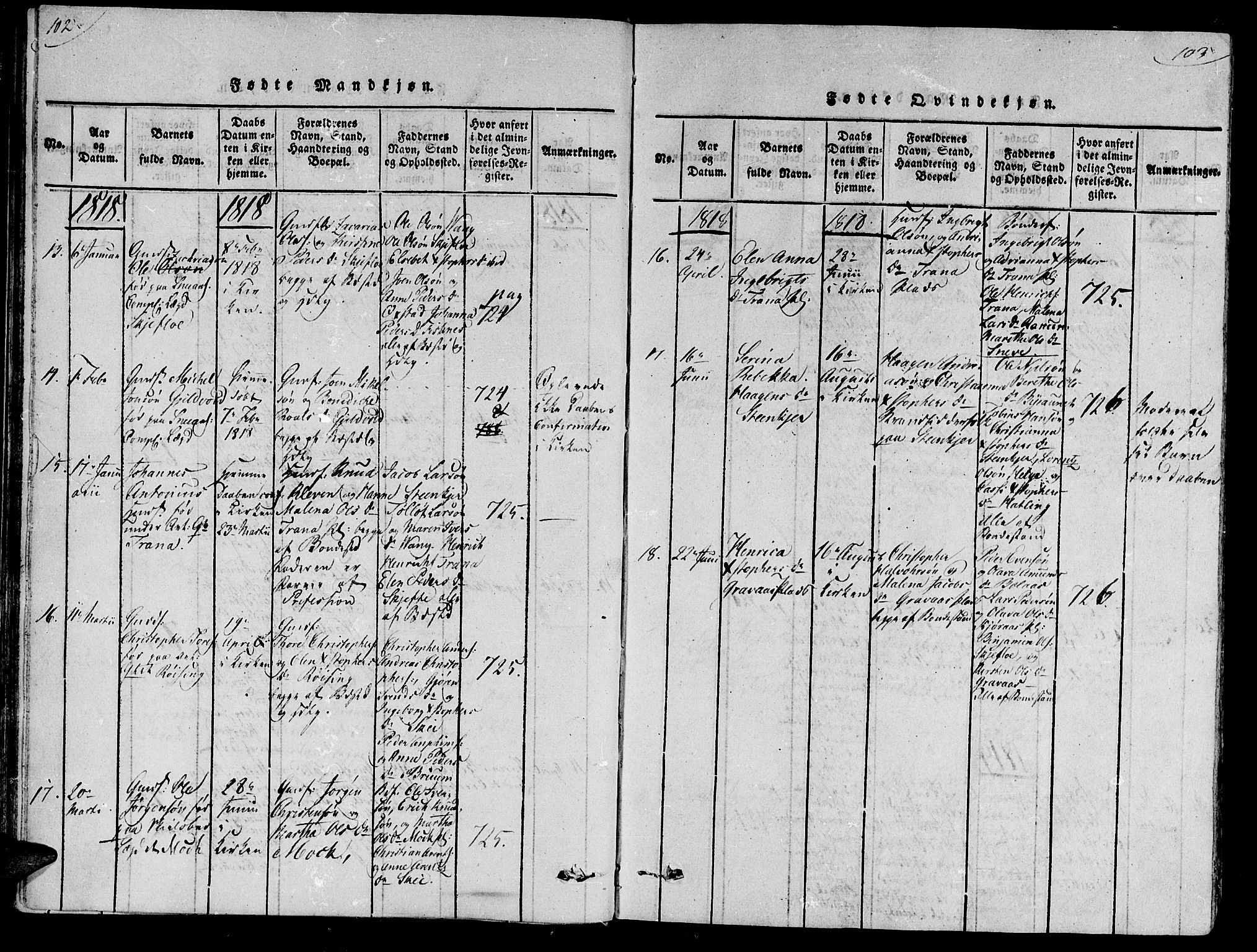 Ministerialprotokoller, klokkerbøker og fødselsregistre - Nord-Trøndelag, AV/SAT-A-1458/735/L0333: Parish register (official) no. 735A04 /2, 1816-1825, p. 102-103