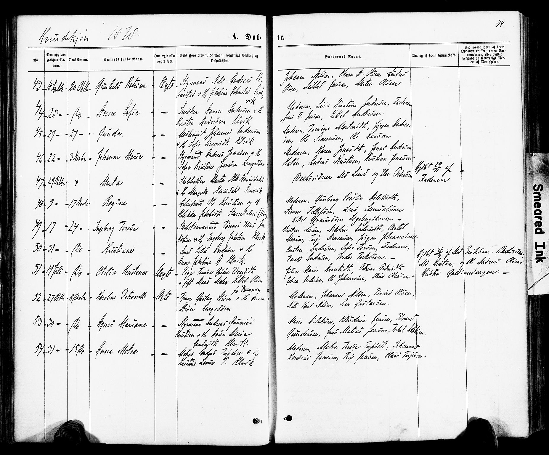 Hisøy sokneprestkontor, AV/SAK-1111-0020/F/Fa/L0002: Parish register (official) no. A 2, 1872-1880, p. 44