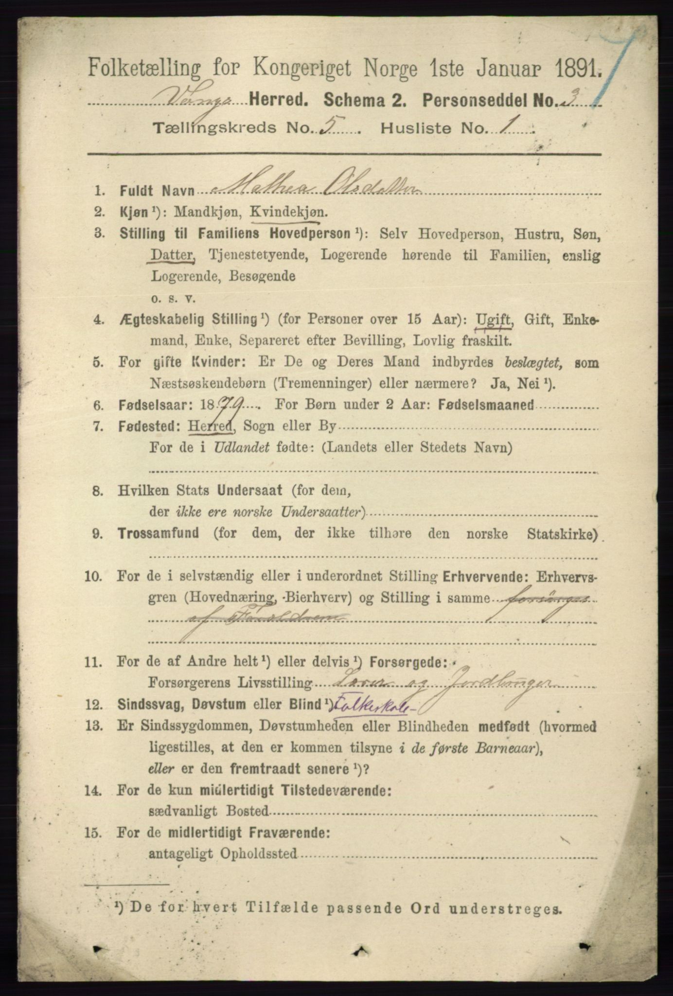 RA, 1891 census for 0414 Vang, 1891, p. 3512