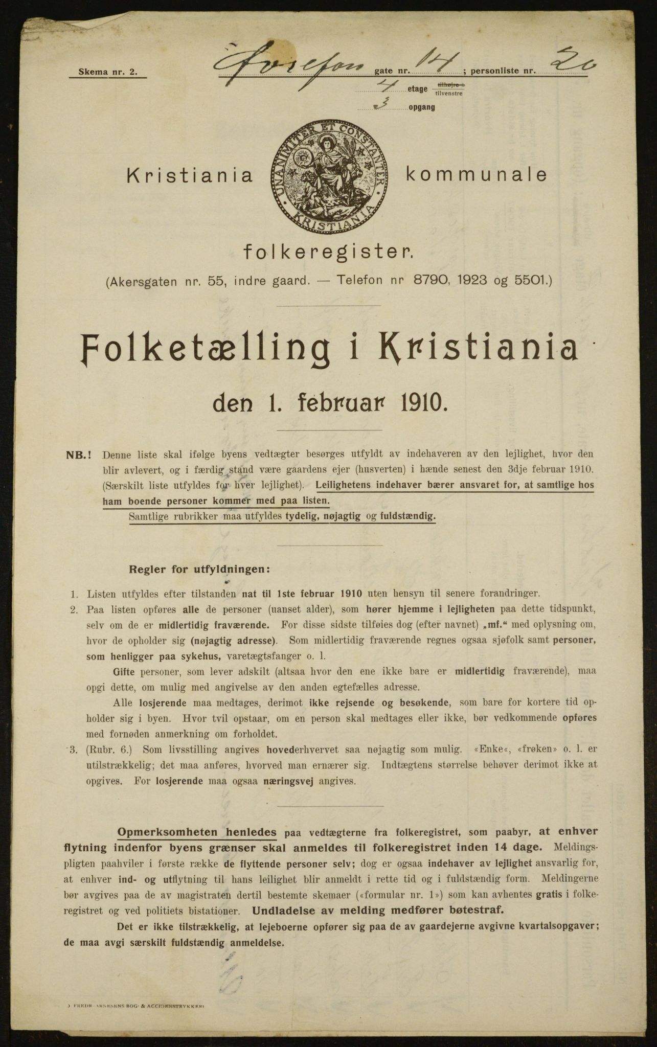 OBA, Municipal Census 1910 for Kristiania, 1910, p. 123014