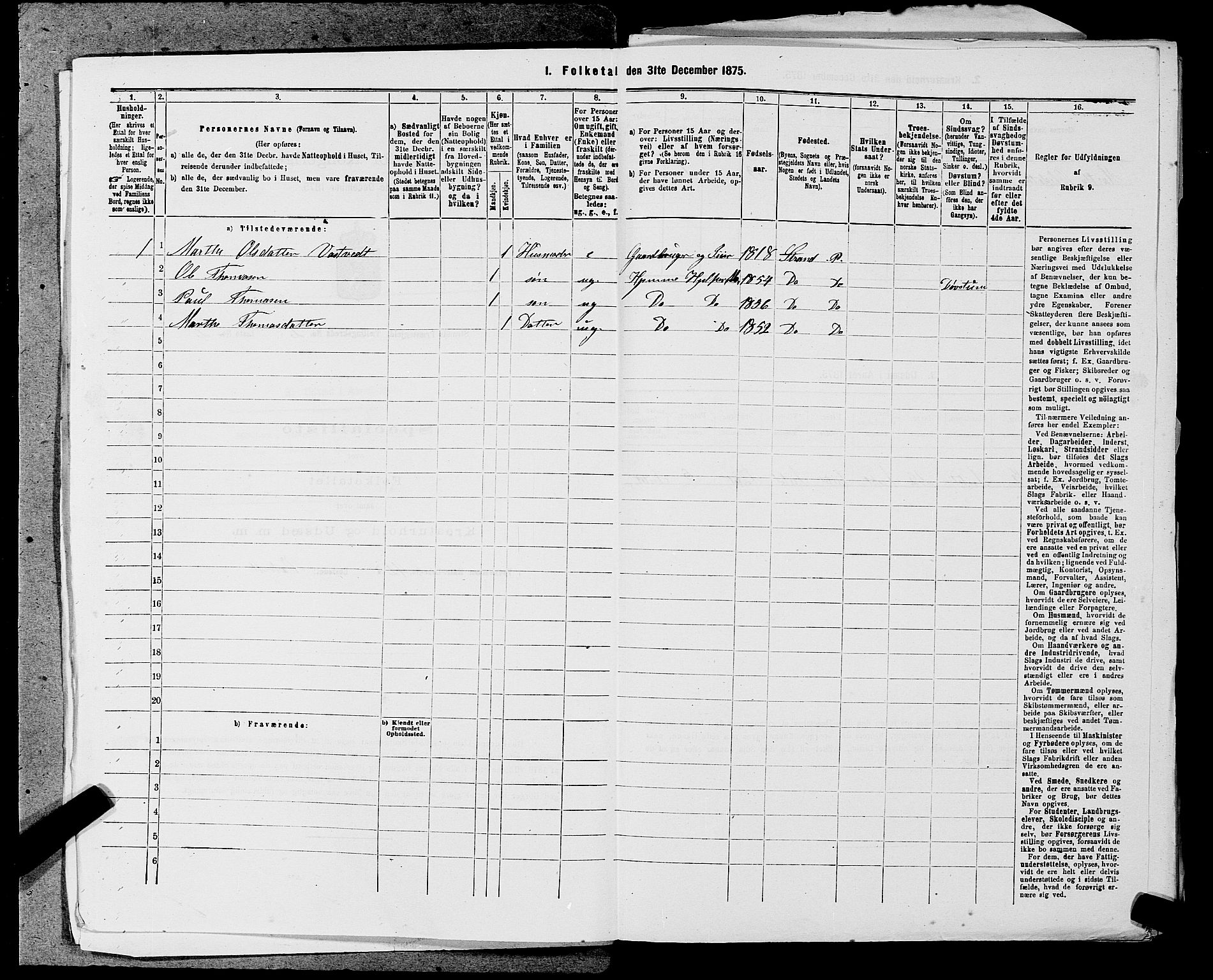 SAST, 1875 census for 1130P Strand, 1875, p. 163