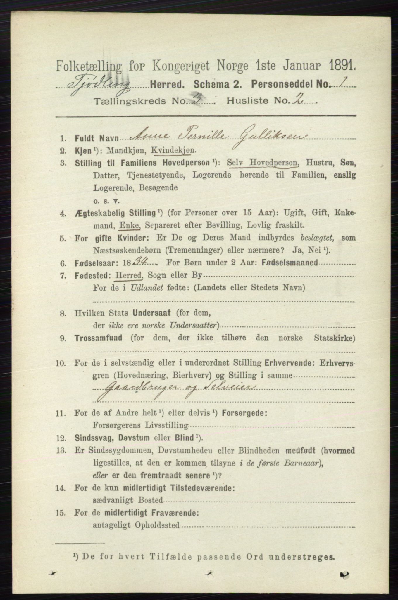 RA, 1891 census for 0725 Tjølling, 1891, p. 920