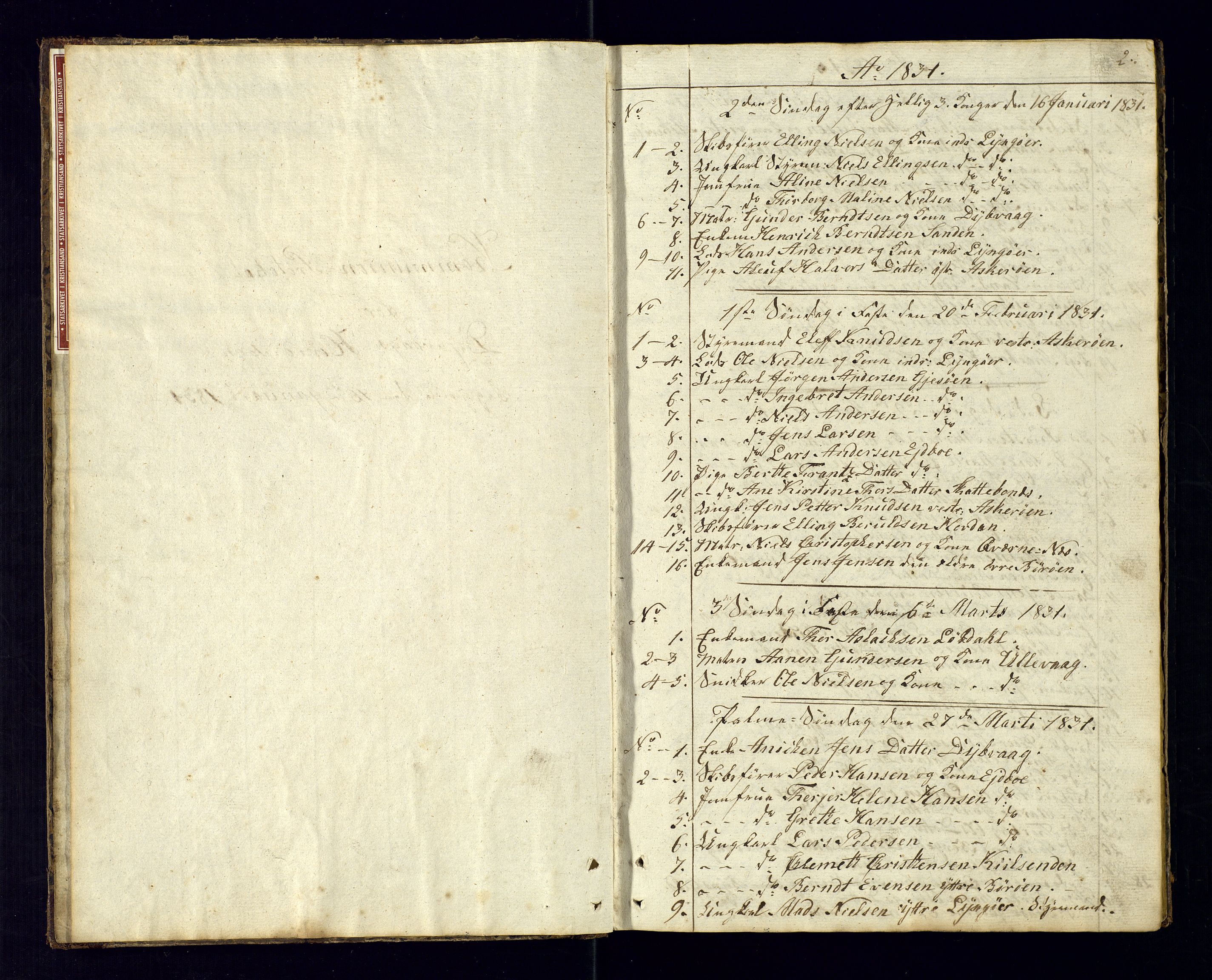Dypvåg sokneprestkontor, AV/SAK-1111-0007/F/Fc/Fca/L0002: Communicants register no. C-2, 1831-1848, p. 2