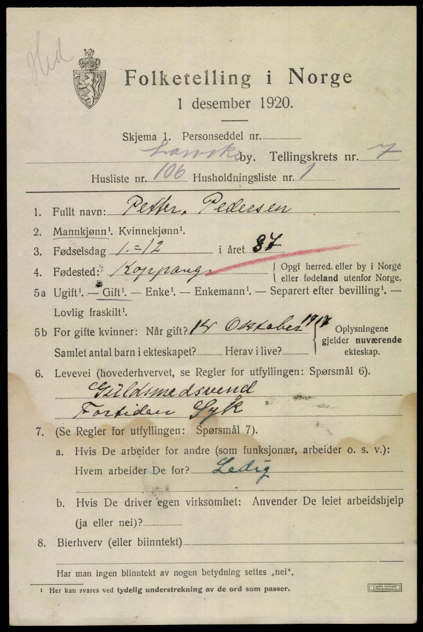SAKO, 1920 census for Larvik, 1920, p. 22546