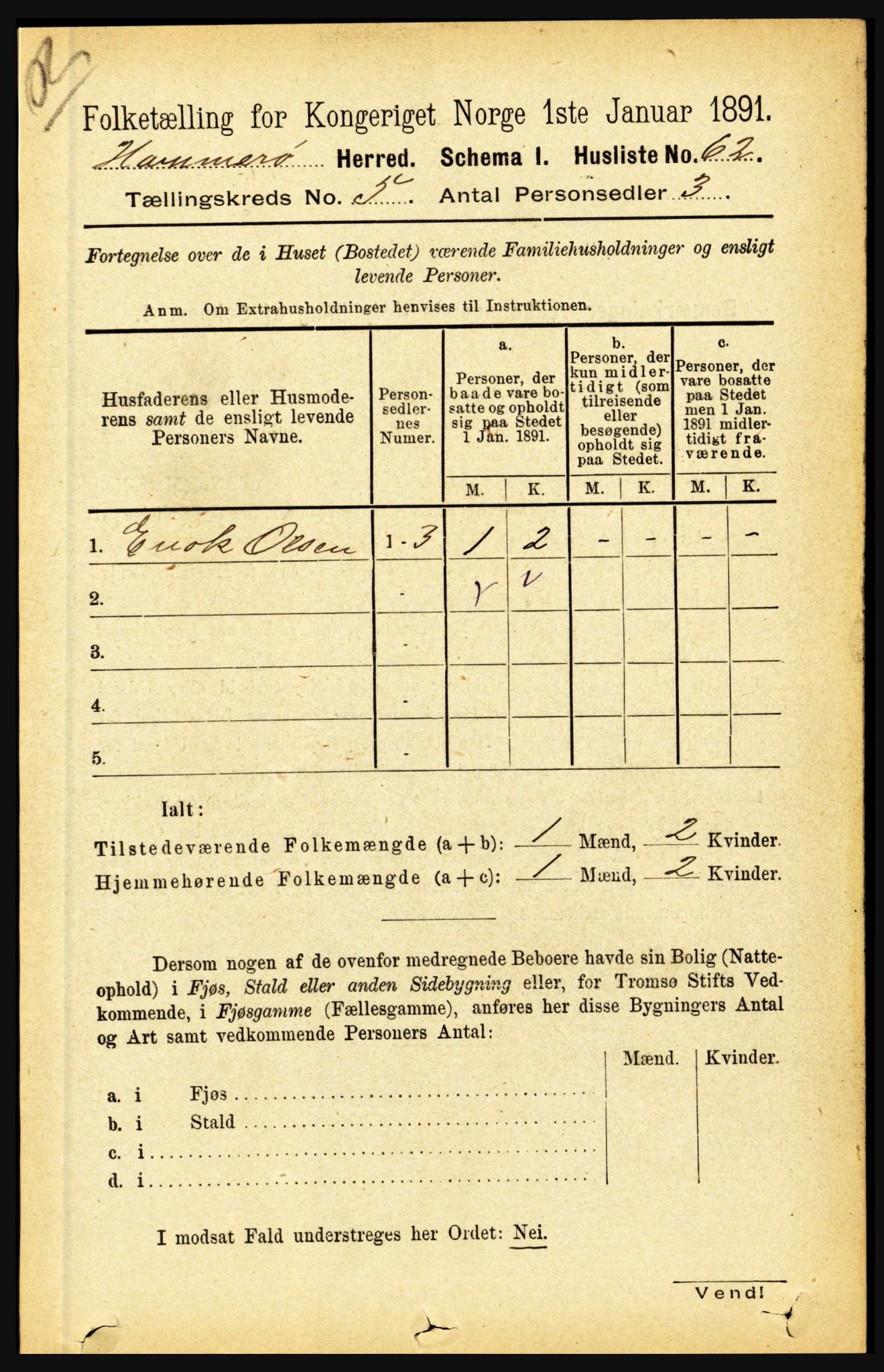 RA, 1891 census for 1849 Hamarøy, 1891, p. 2469