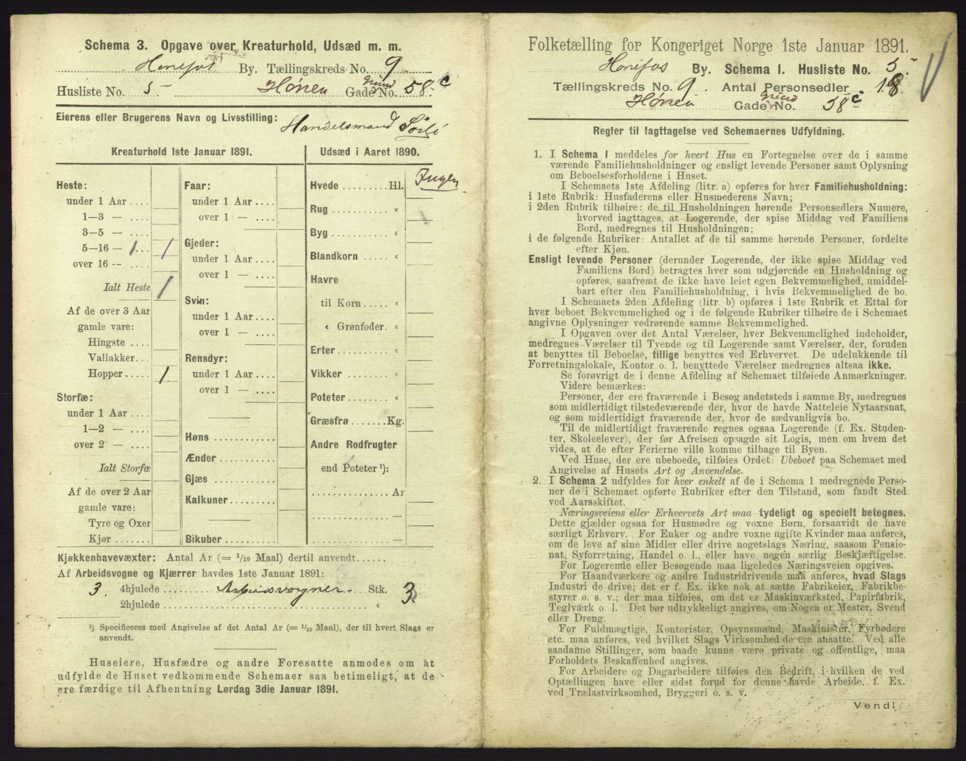 RA, 1891 census for 0601 Hønefoss, 1891, p. 227