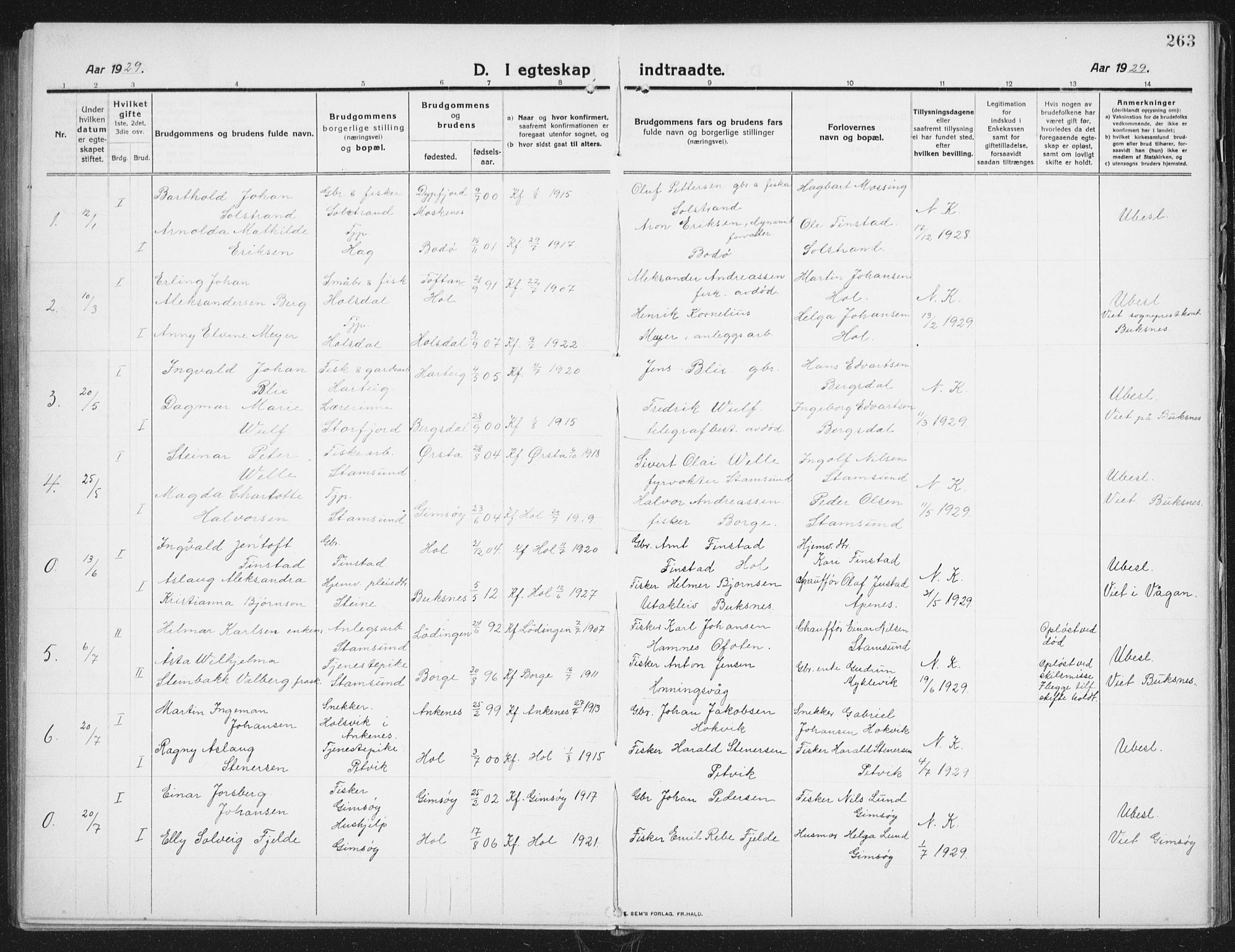 Ministerialprotokoller, klokkerbøker og fødselsregistre - Nordland, SAT/A-1459/882/L1183: Parish register (copy) no. 882C01, 1911-1938, p. 263