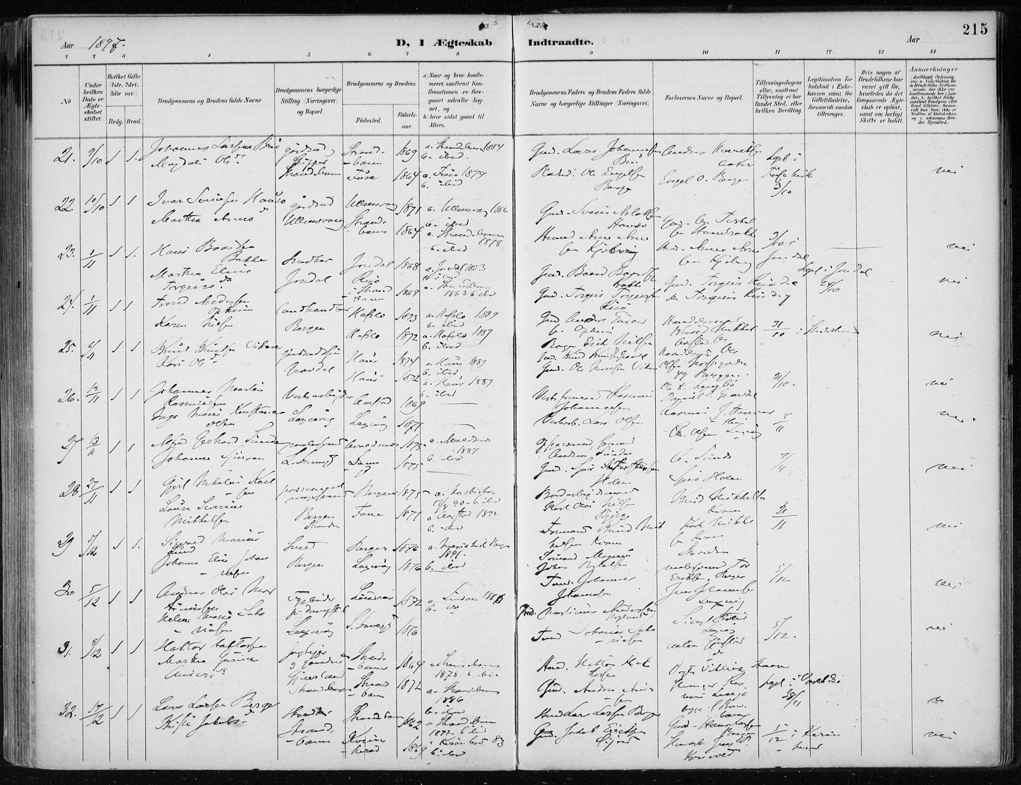 Askøy Sokneprestembete, AV/SAB-A-74101/H/Ha/Haa/Haae/L0003: Parish register (official) no. E 3, 1891-1903, p. 215