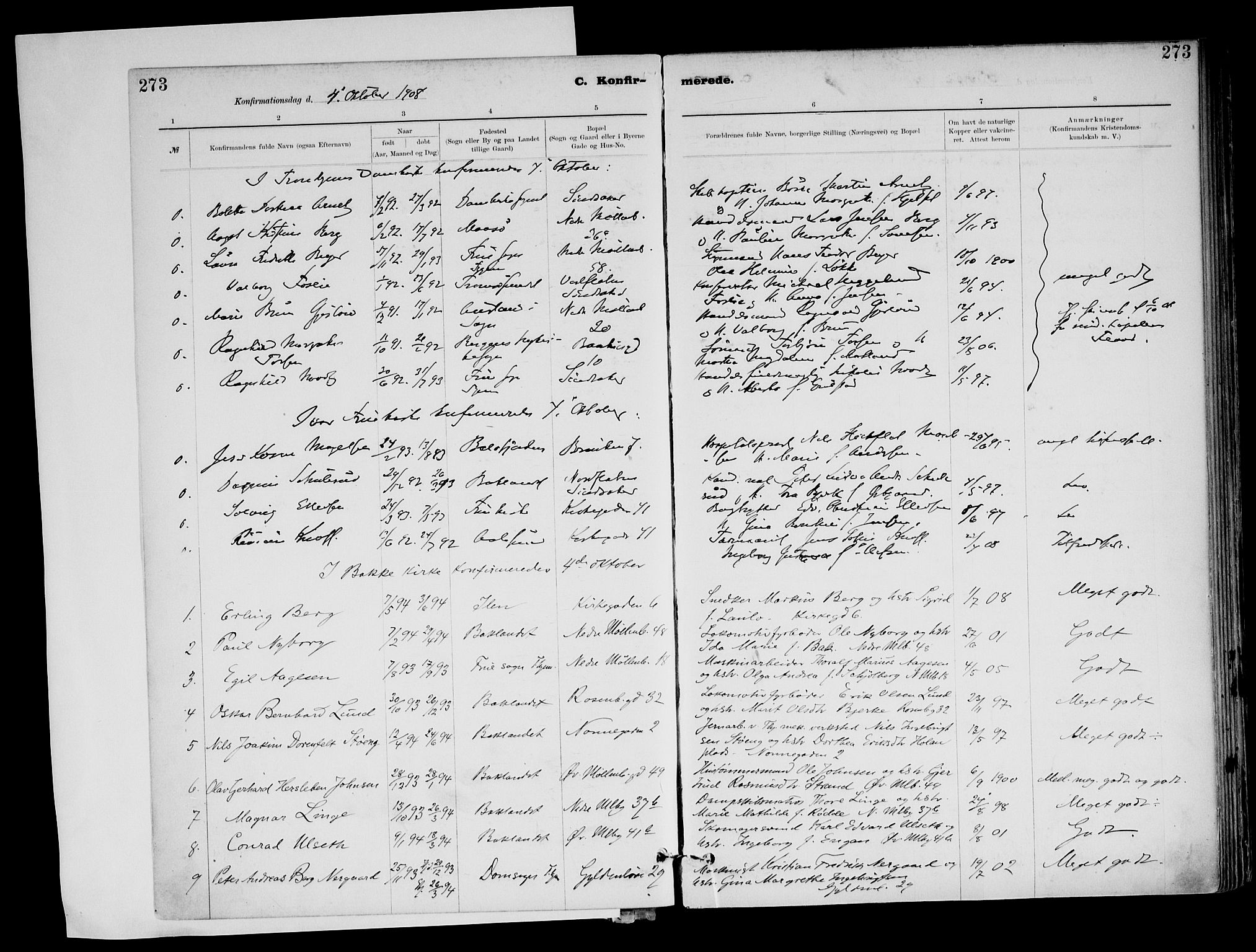 Ministerialprotokoller, klokkerbøker og fødselsregistre - Sør-Trøndelag, SAT/A-1456/604/L0203: Parish register (official) no. 604A23, 1908-1916, p. 273