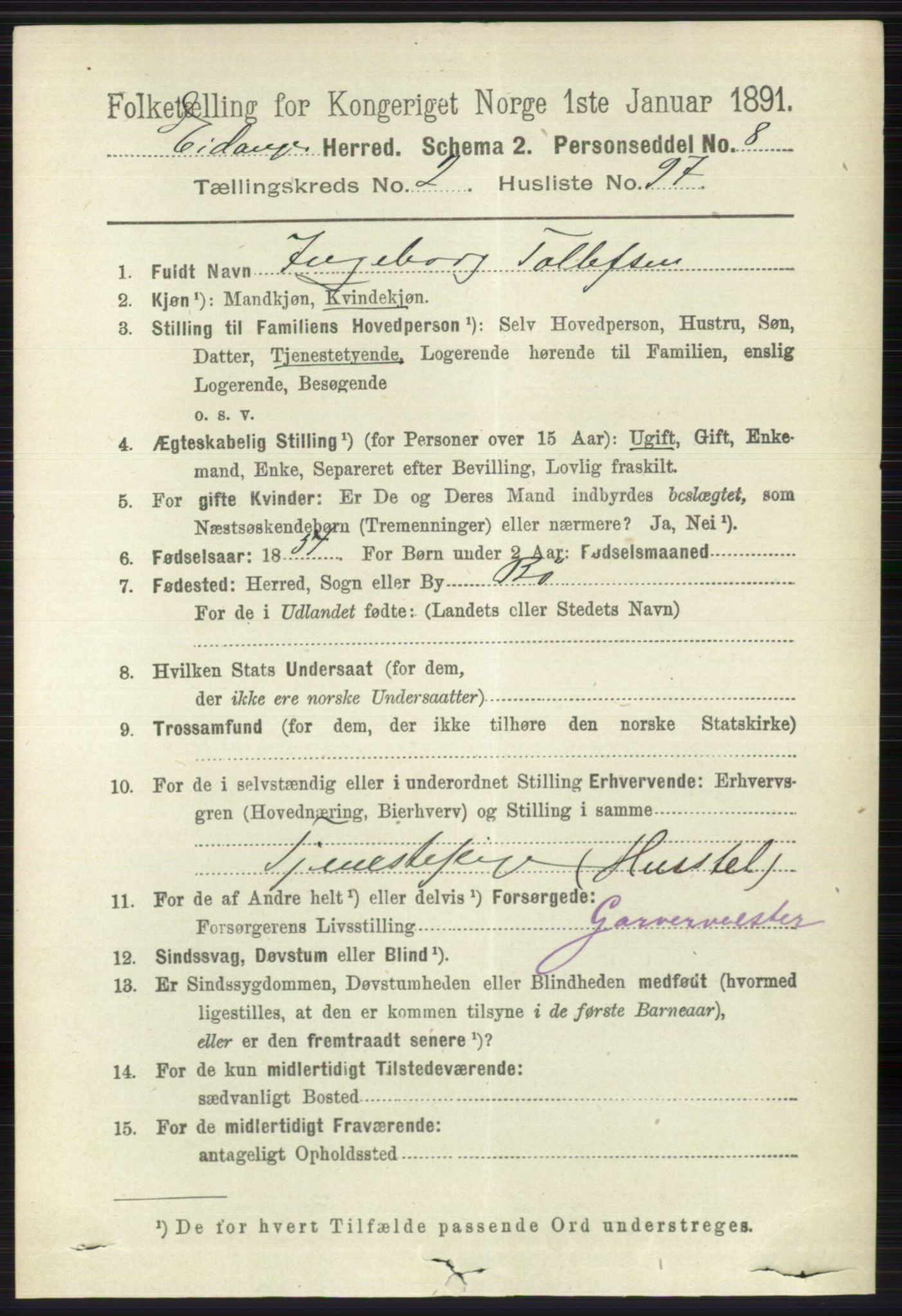 RA, 1891 census for 0813 Eidanger, 1891, p. 1444