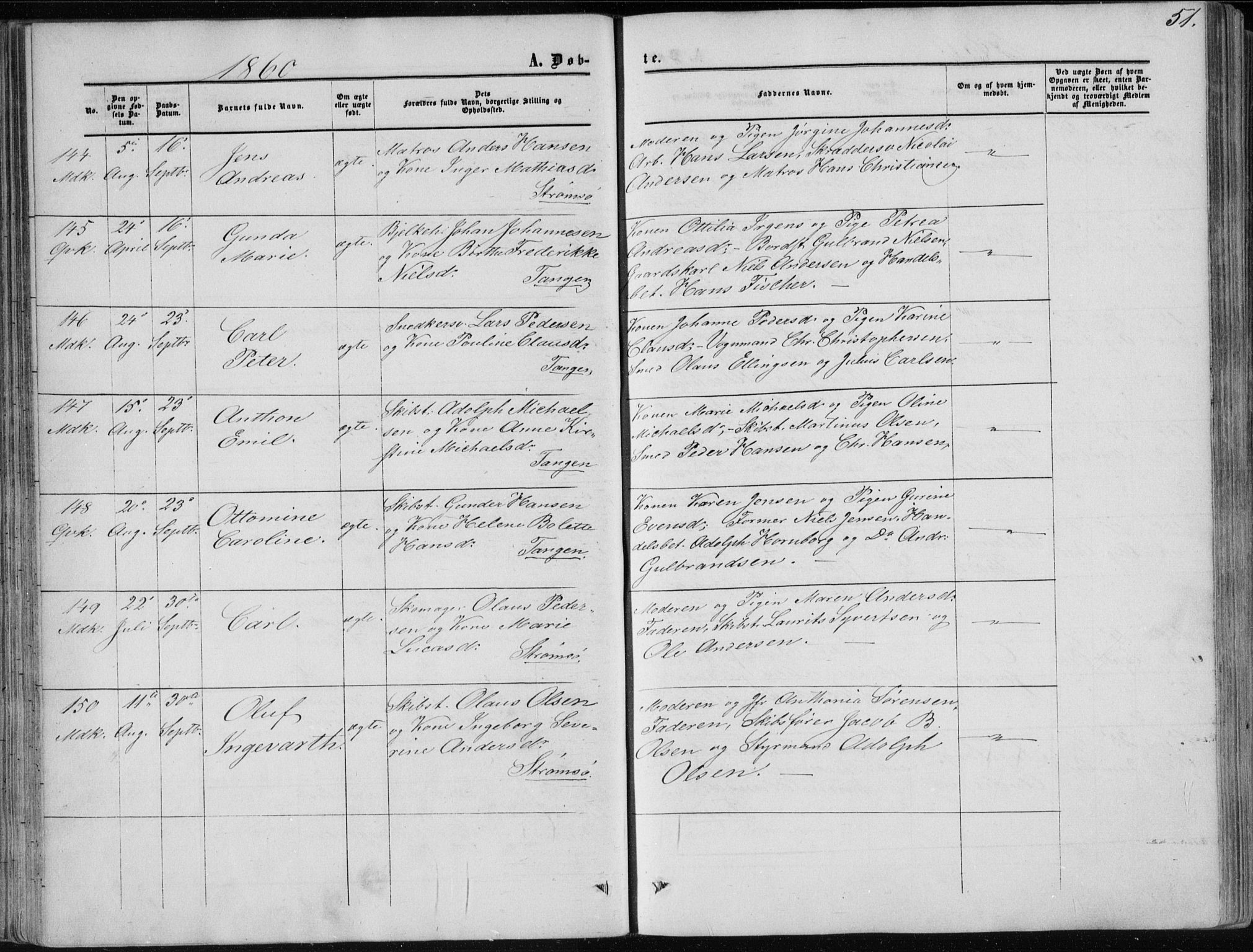 Strømsø kirkebøker, AV/SAKO-A-246/F/Fa/L0015: Parish register (official) no. I 15, 1859-1868, p. 51