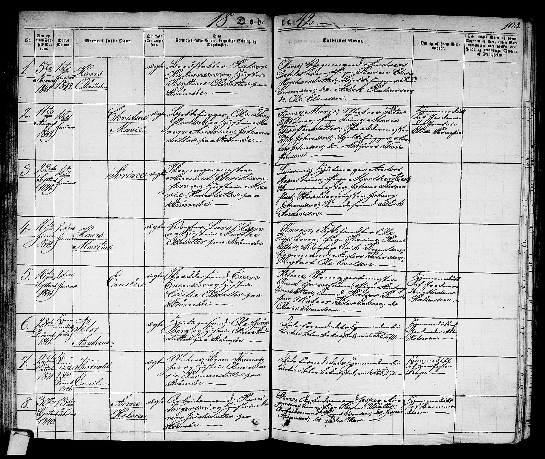 Strømsø kirkebøker, AV/SAKO-A-246/F/Fa/L0012: Parish register (official) no. I 12, 1830-1847, p. 108