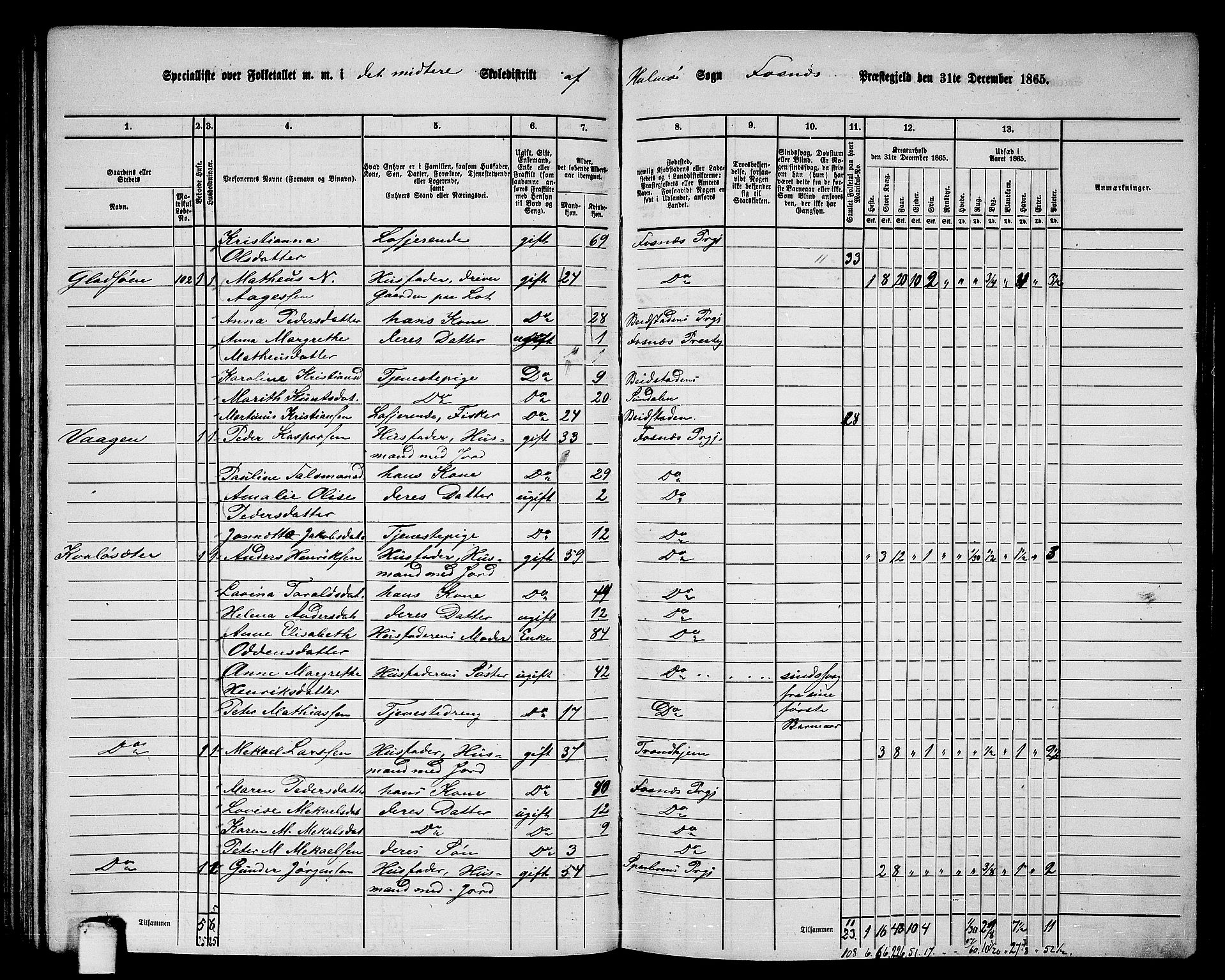 RA, 1865 census for Fosnes, 1865, p. 87