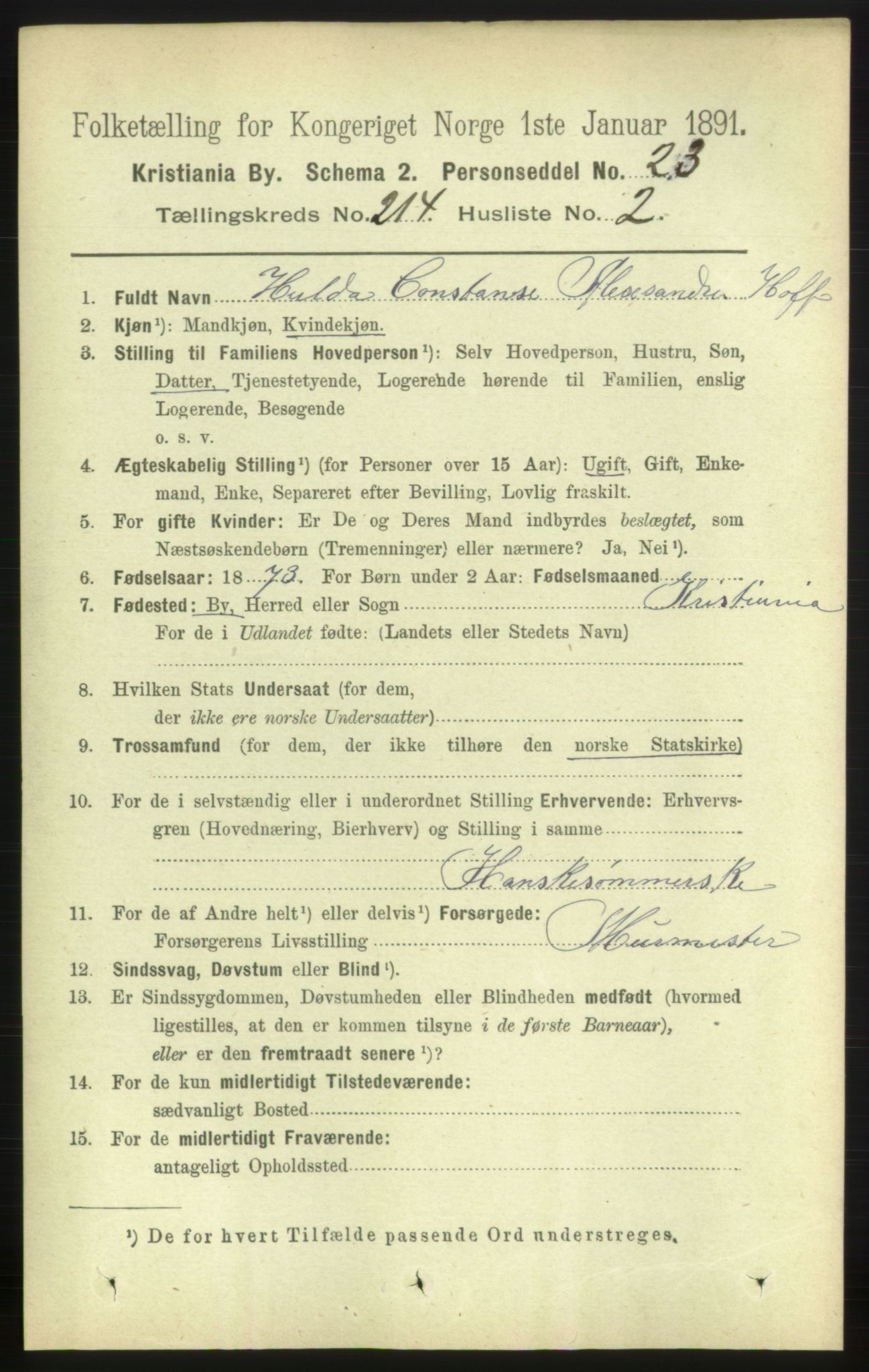 RA, 1891 census for 0301 Kristiania, 1891, p. 127306